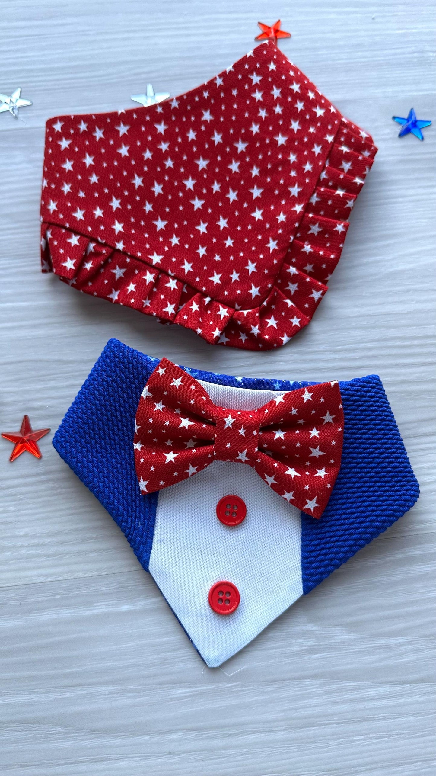 4th of July dog bandana Tuxedo dog scarf summer pet bandana snaps on bandana red white blue usa pet accessory for memorial day dog gift cat