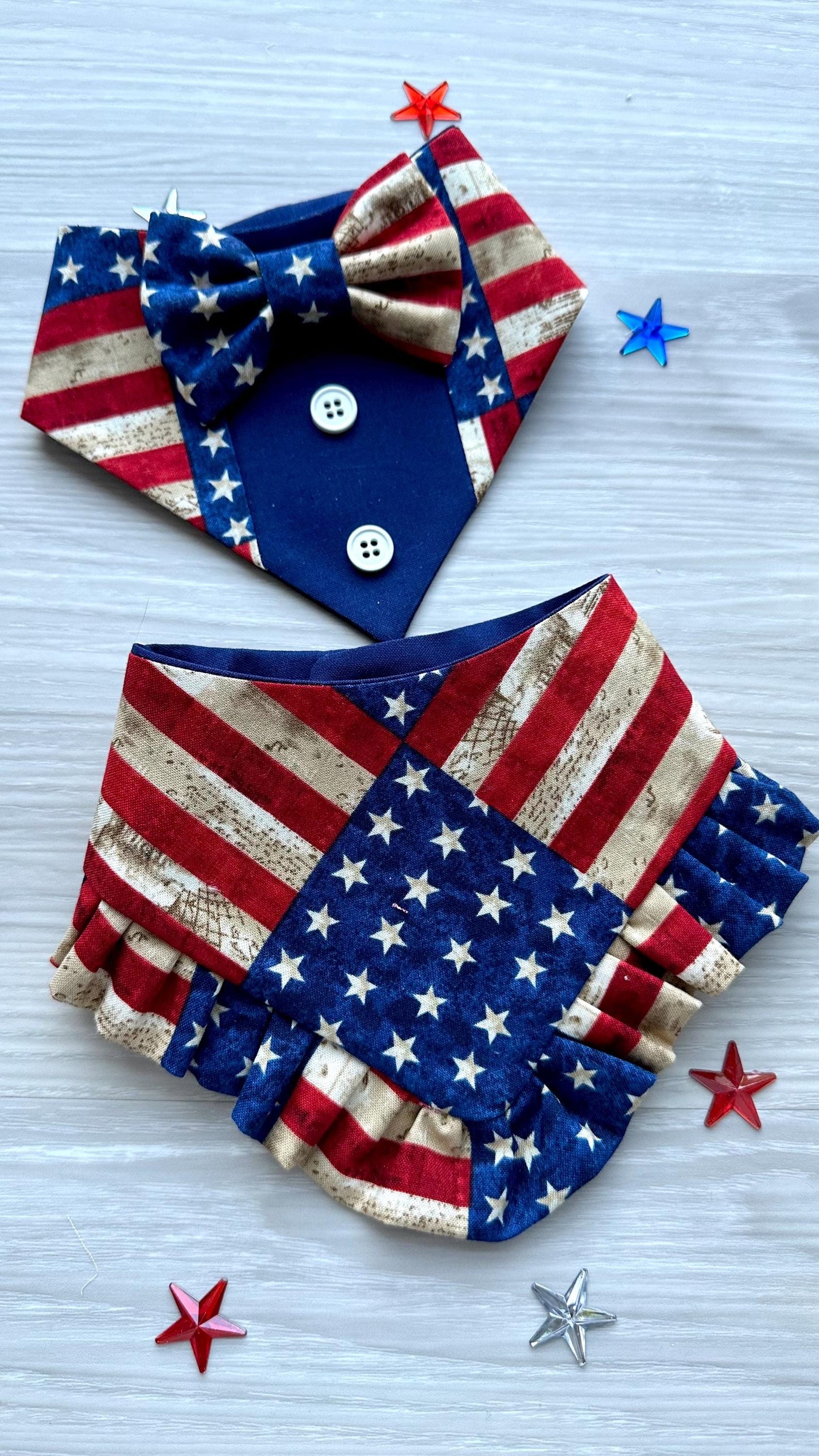 4th of July dog bandana Tuxedo dog scarf summer pet bandana snaps on bandana usa Flag pet accessory for memorial day dog gift cat