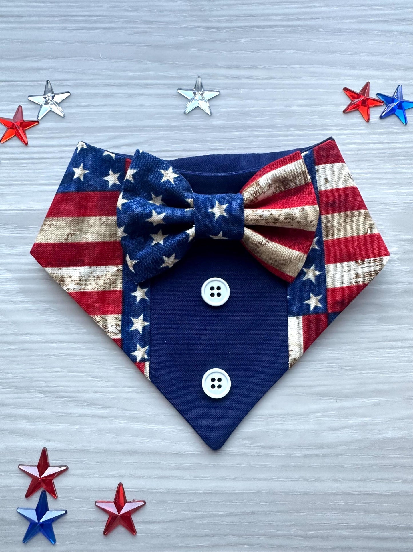 4th of July dog bandana Tuxedo dog scarf summer pet bandana snaps on bandana usa Flag pet accessory for memorial day dog gift cat