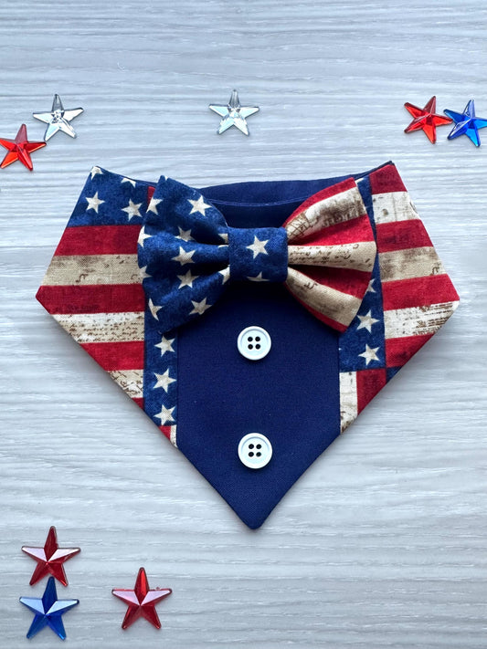 4th of July dog bandana Tuxedo dog scarf summer pet bandana snaps on bandana usa Flag pet accessory for memorial day dog gift cat