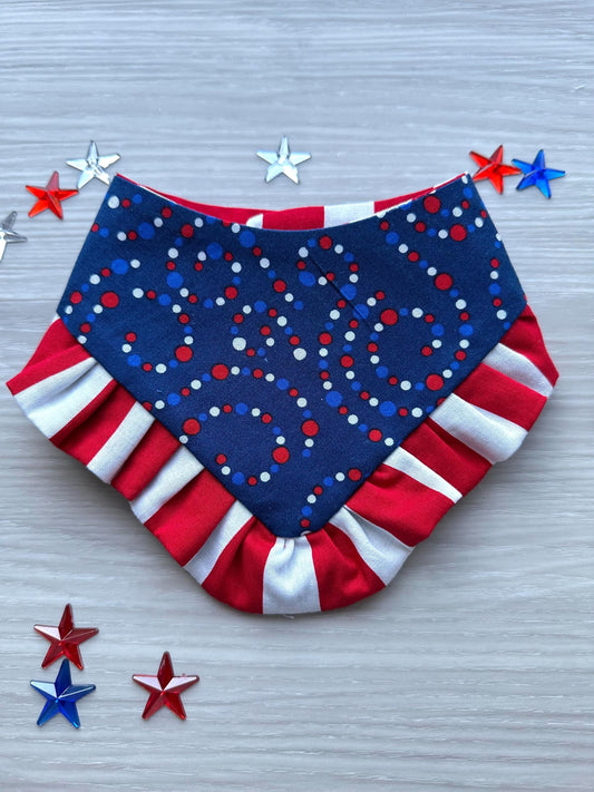 4th of July Dog Bandana ruffle red white blue bandana gift for dog summer dog bandana memorial pet accessory patriot reversible bandana