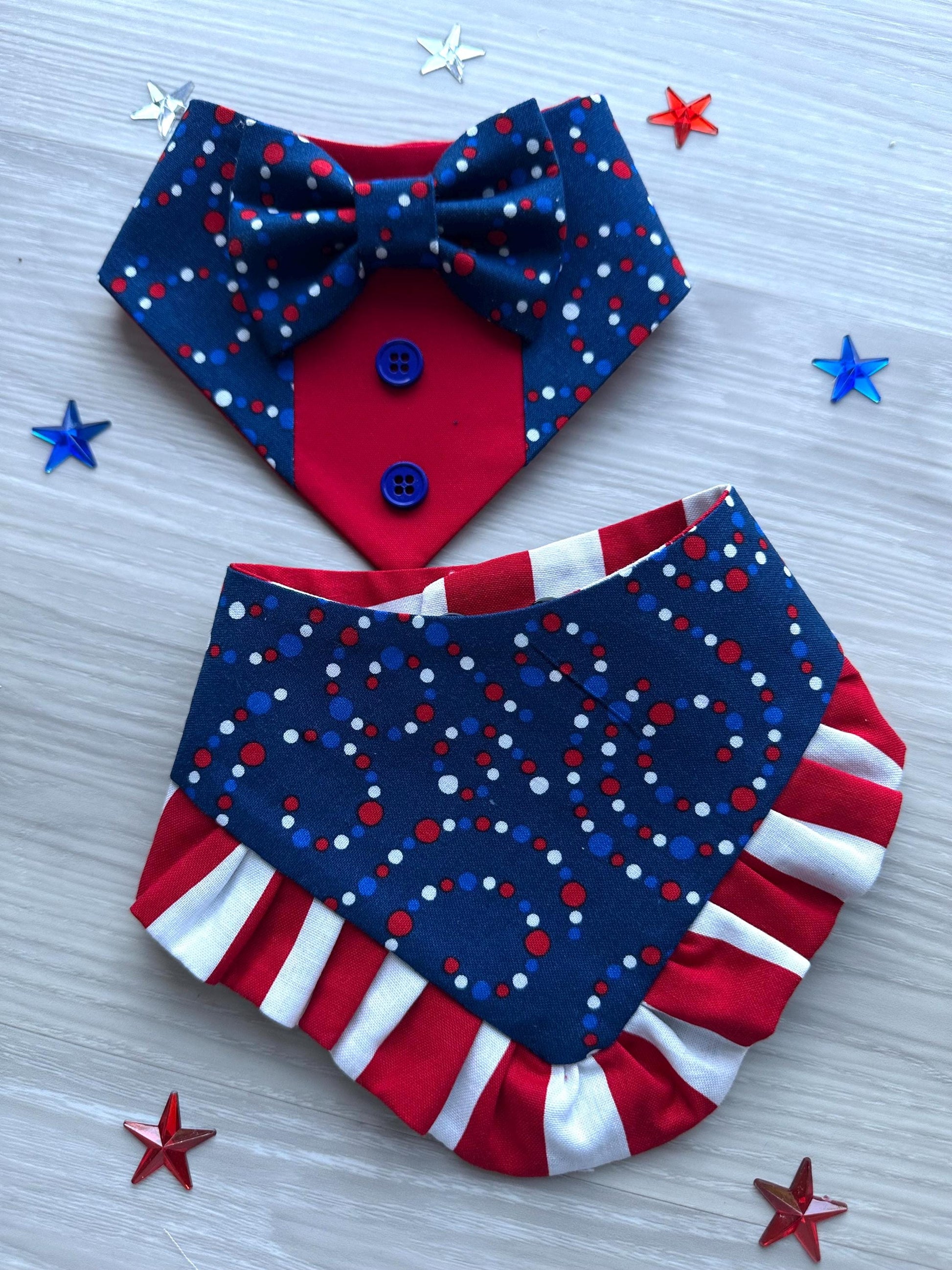 4th of July Dog Bandana ruffle red white blue bandana gift for dog summer dog bandana memorial pet accessory patriot reversible bandana