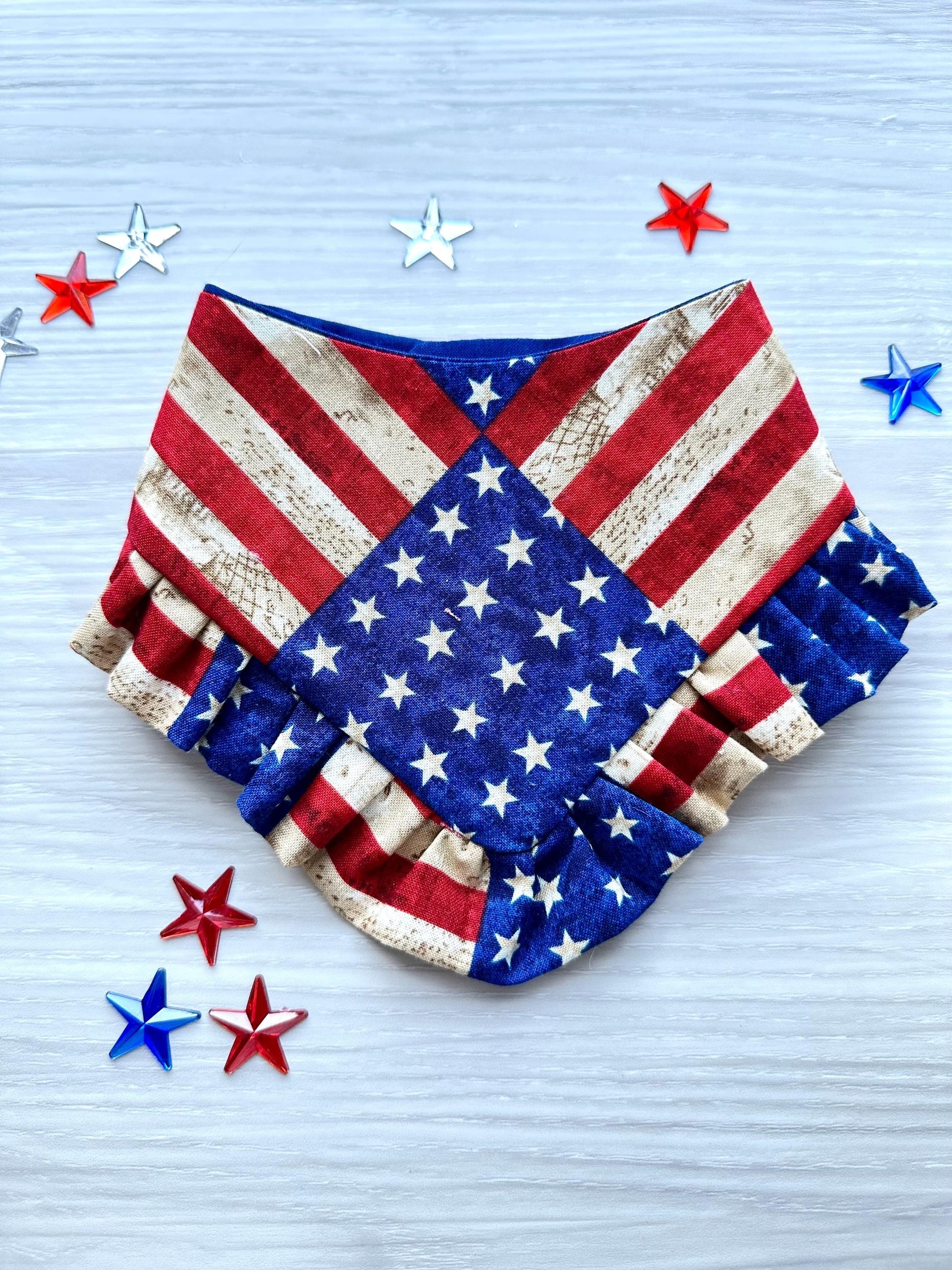 4th of July Dog Bandana ruffle usa flag bandana gift for dog cat summer dog bandana memorial pet accessory patriot reversible bandana