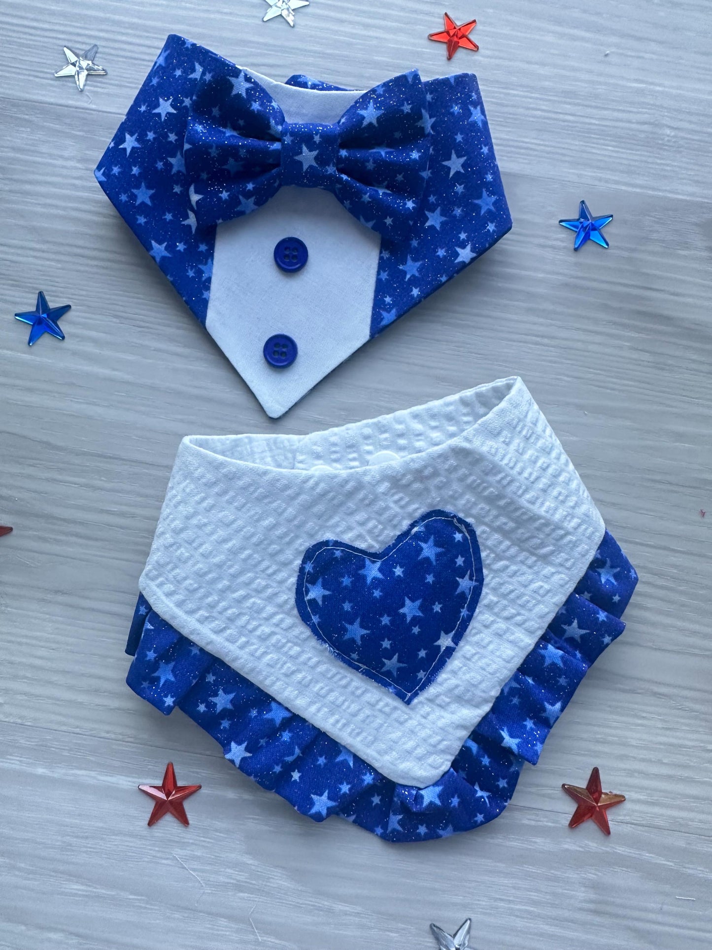 4th of July Dog Bandana ruffle white blue star bandana gift for dog cat summer dog bandana memorial pet accessory patriot reversible bandana