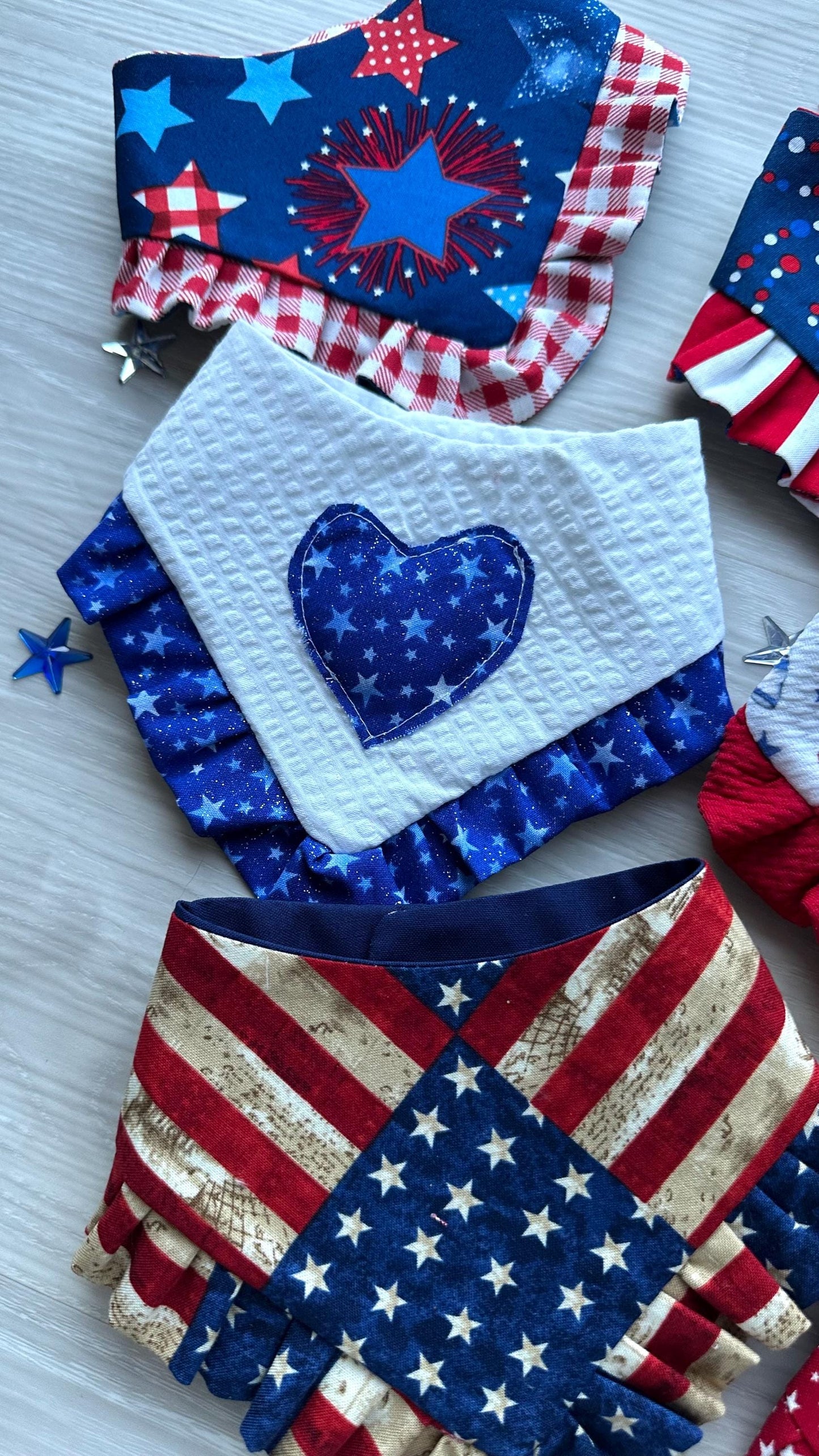 4th of July Dog Bandana ruffle white blue star bandana gift for dog cat summer dog bandana memorial pet accessory patriot reversible bandana