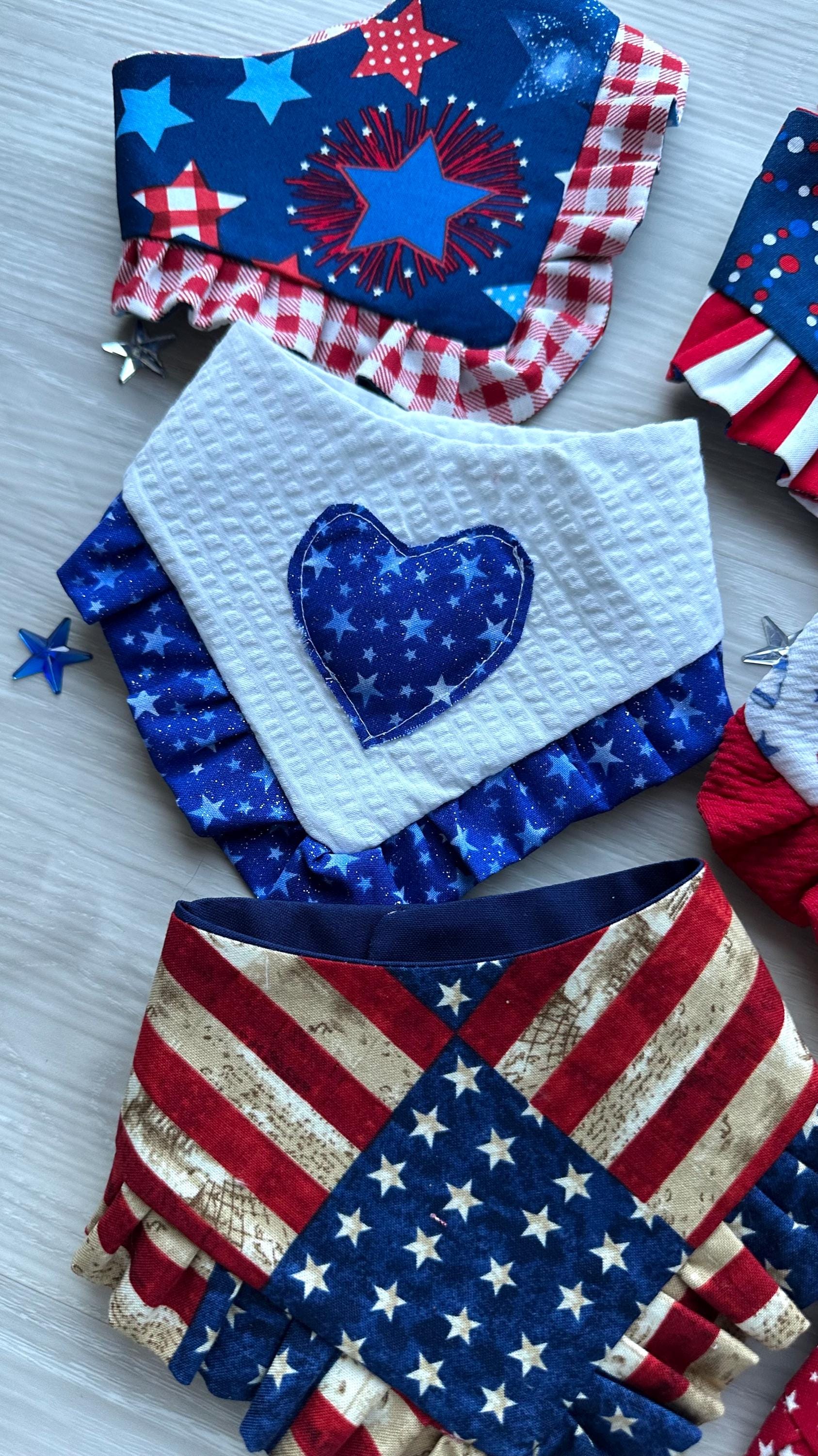 4th of July Dog Bandana ruffle white blue star bandana gift for dog cat summer dog bandana memorial pet accessory patriot reversible bandana
