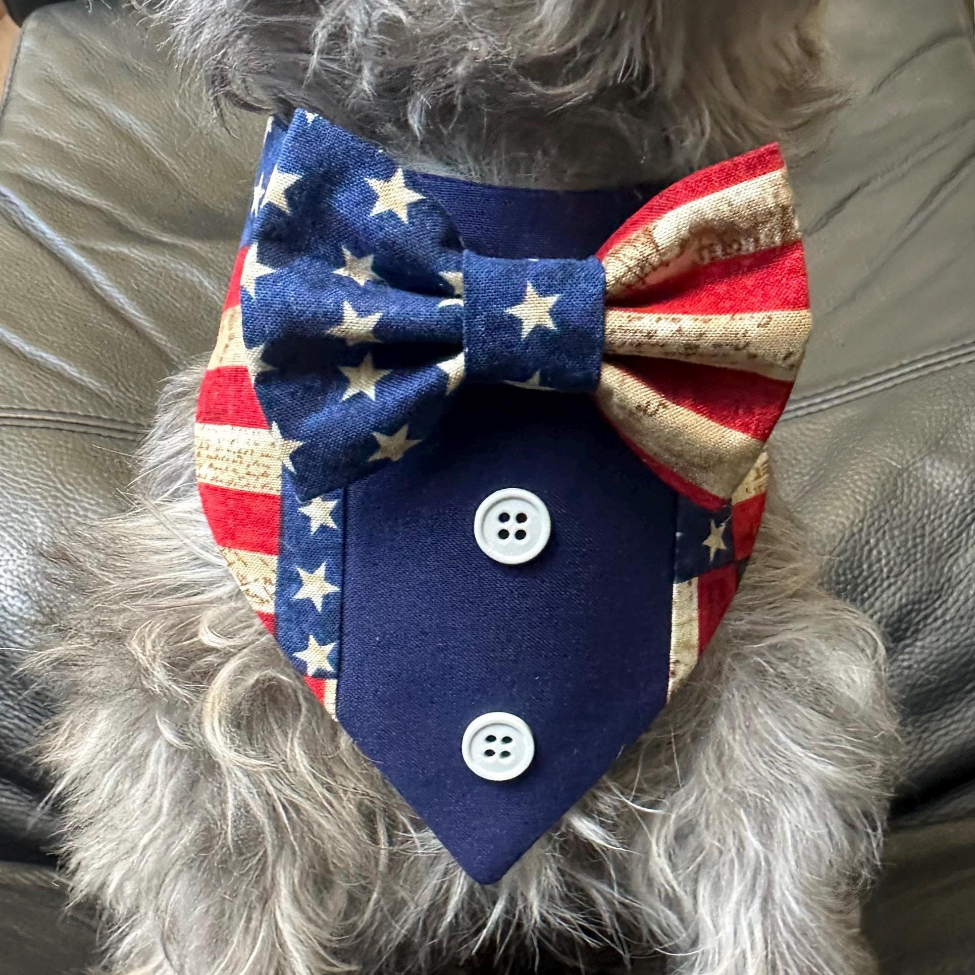 4th of July dog bandana Tuxedo dog scarf summer pet bandana snaps on bandana usa Flag pet accessory for memorial day dog gift cat