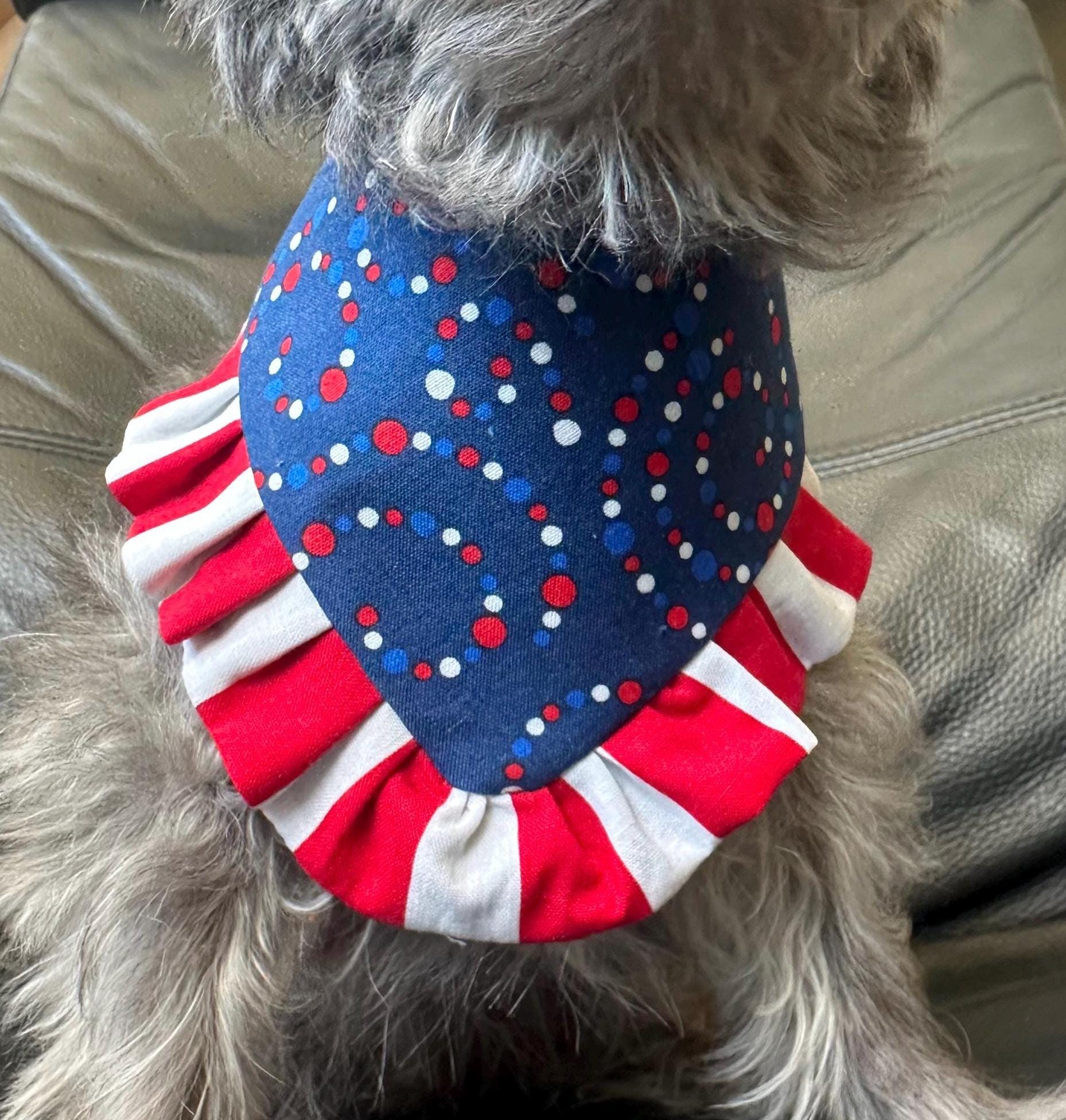 4th of July Dog Bandana ruffle red white blue bandana gift for dog summer dog bandana memorial pet accessory patriot reversible bandana