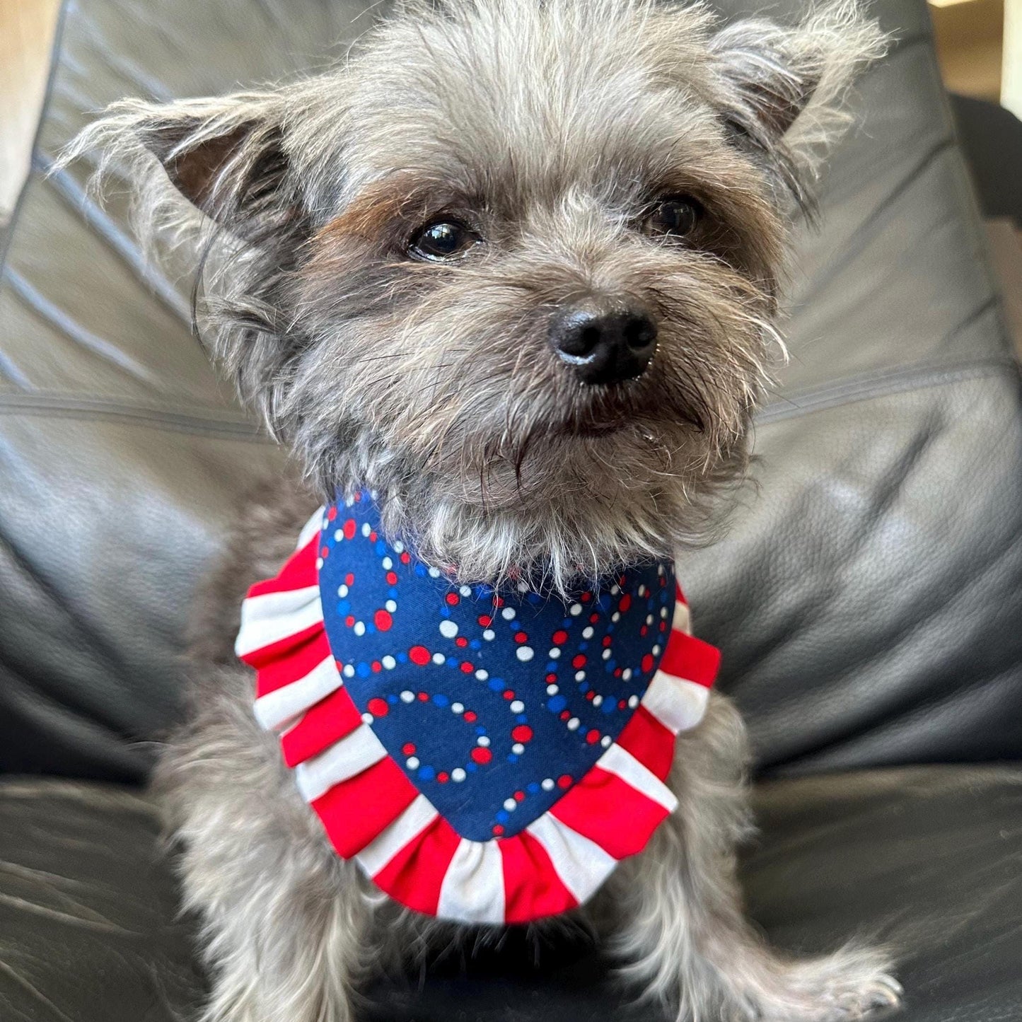 4th of July Dog Bandana ruffle red white blue bandana gift for dog summer dog bandana memorial pet accessory patriot reversible bandana