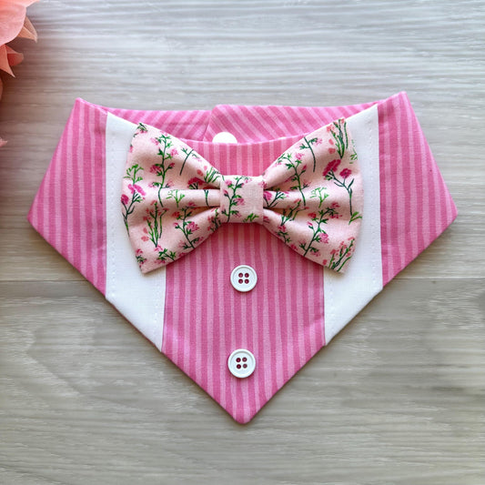 Spring Dog Tuxedo Bandana, Pink floral