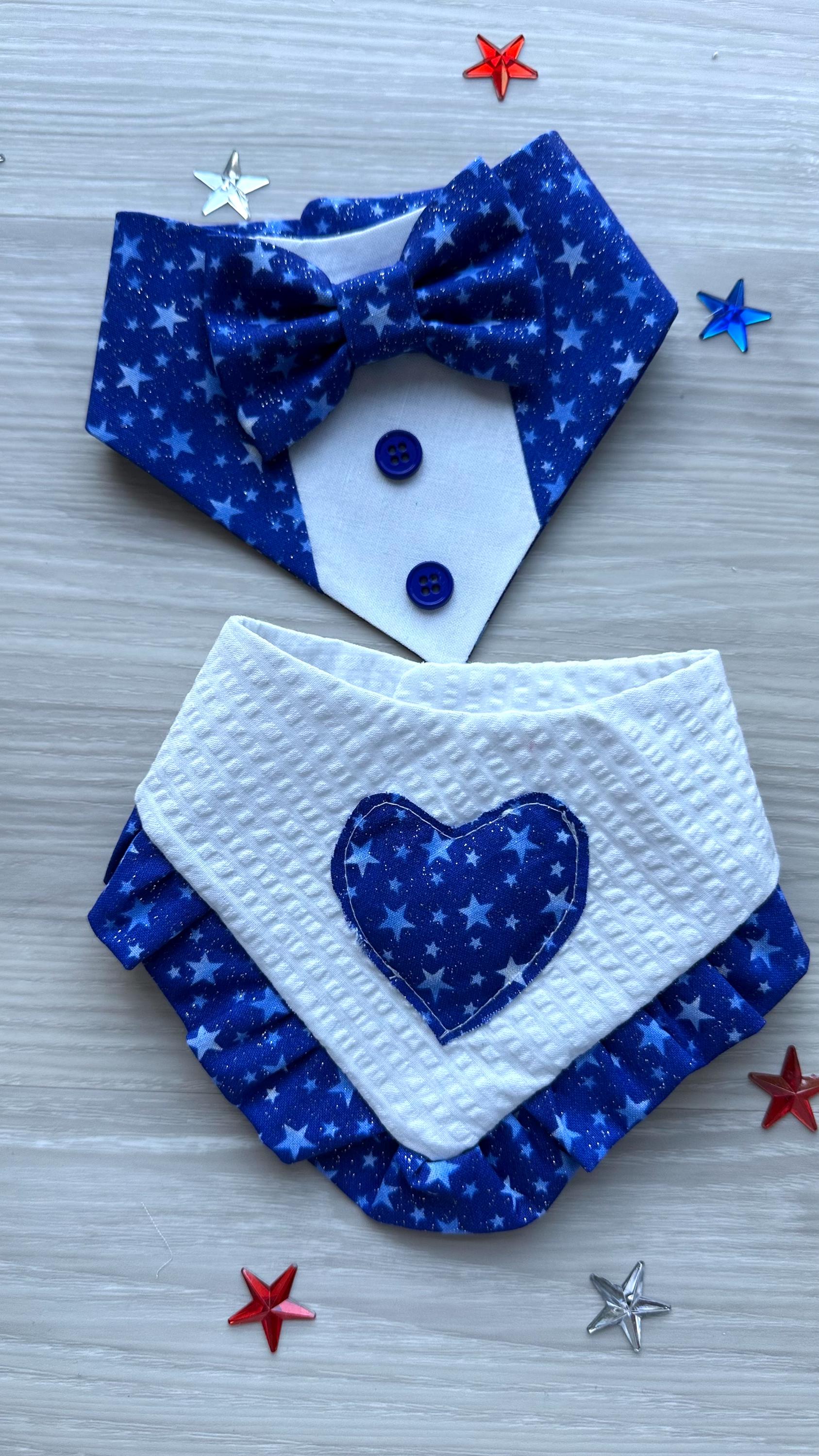 4th of July dog bandana Tuxedo dog scarf summer pet bandana snaps on bandana blue white star pet accessory for memorial day dog gift cat