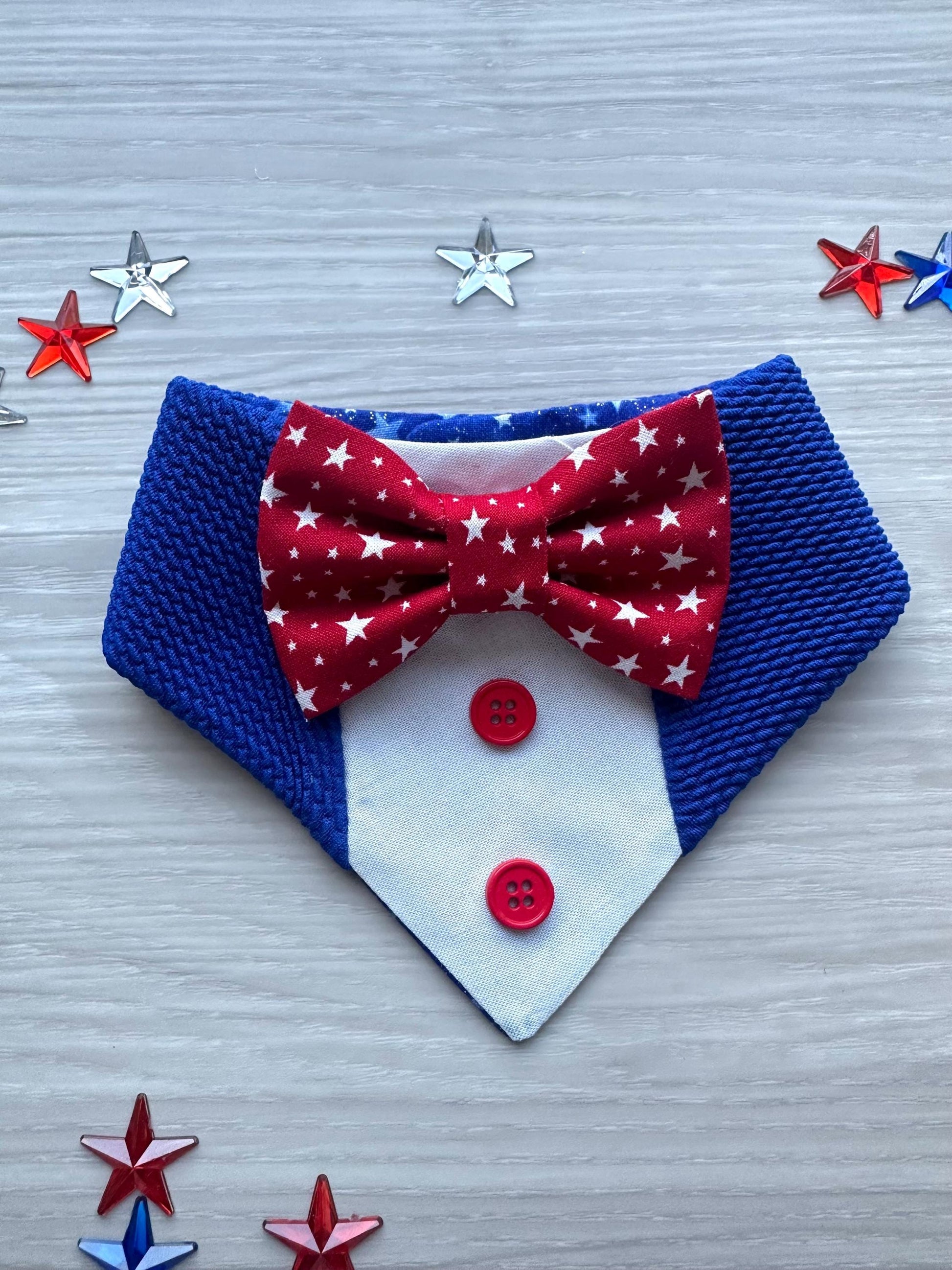 4th of July dog bandana Tuxedo dog scarf summer pet bandana snaps on bandana red white blue usa pet accessory for memorial day dog gift cat