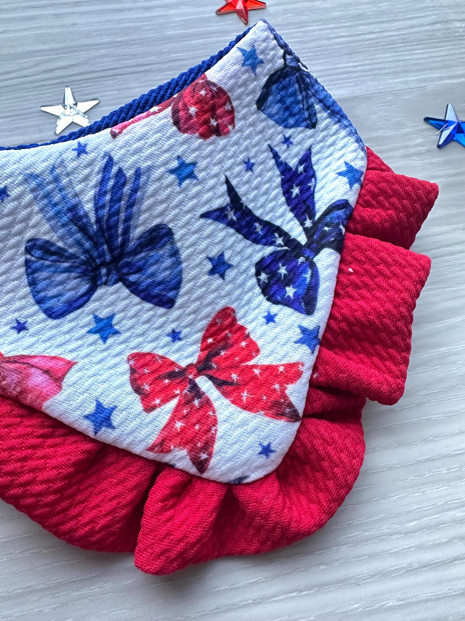 4th of July Dog Bandana ruffle red white blue bandana gift for dog cat summer dog bandana Coquette pet accessory patriot reversible bandana