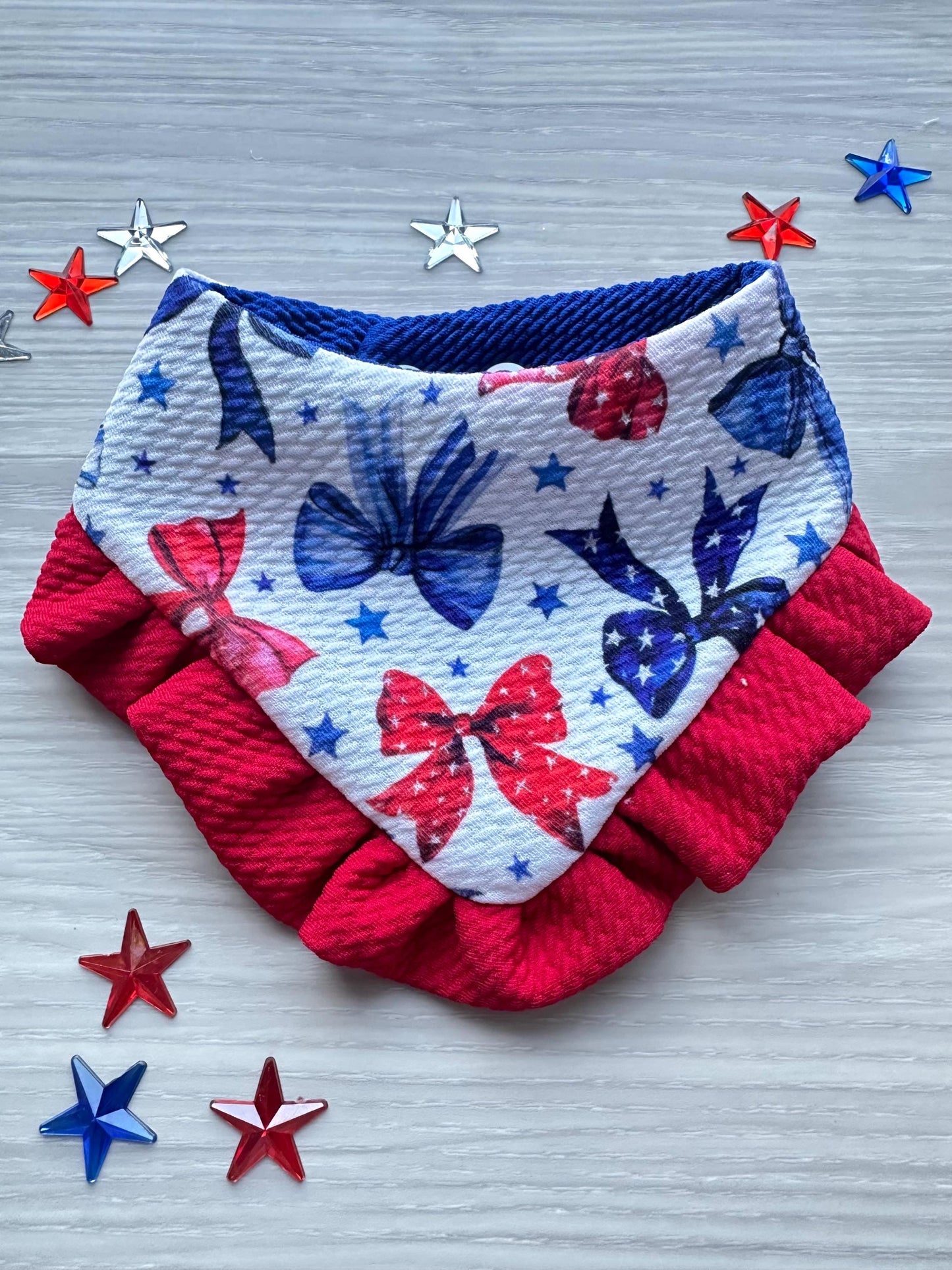 4th of July Dog Bandana ruffle red white blue bandana gift for dog cat summer dog bandana Coquette pet accessory patriot reversible bandana