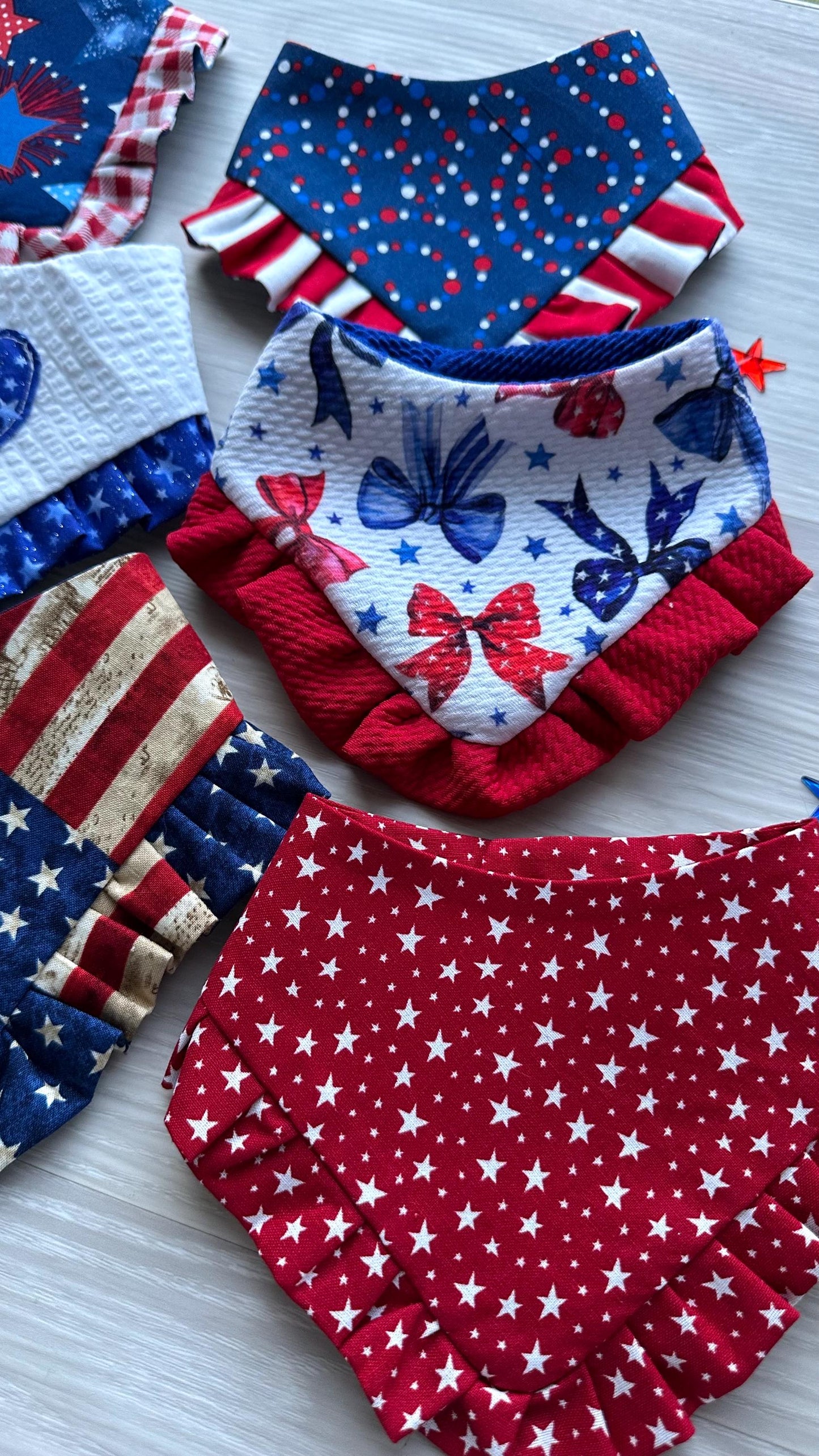4th of July Dog Bandana ruffle red white blue bandana gift for dog cat summer dog bandana Coquette pet accessory patriot reversible bandana