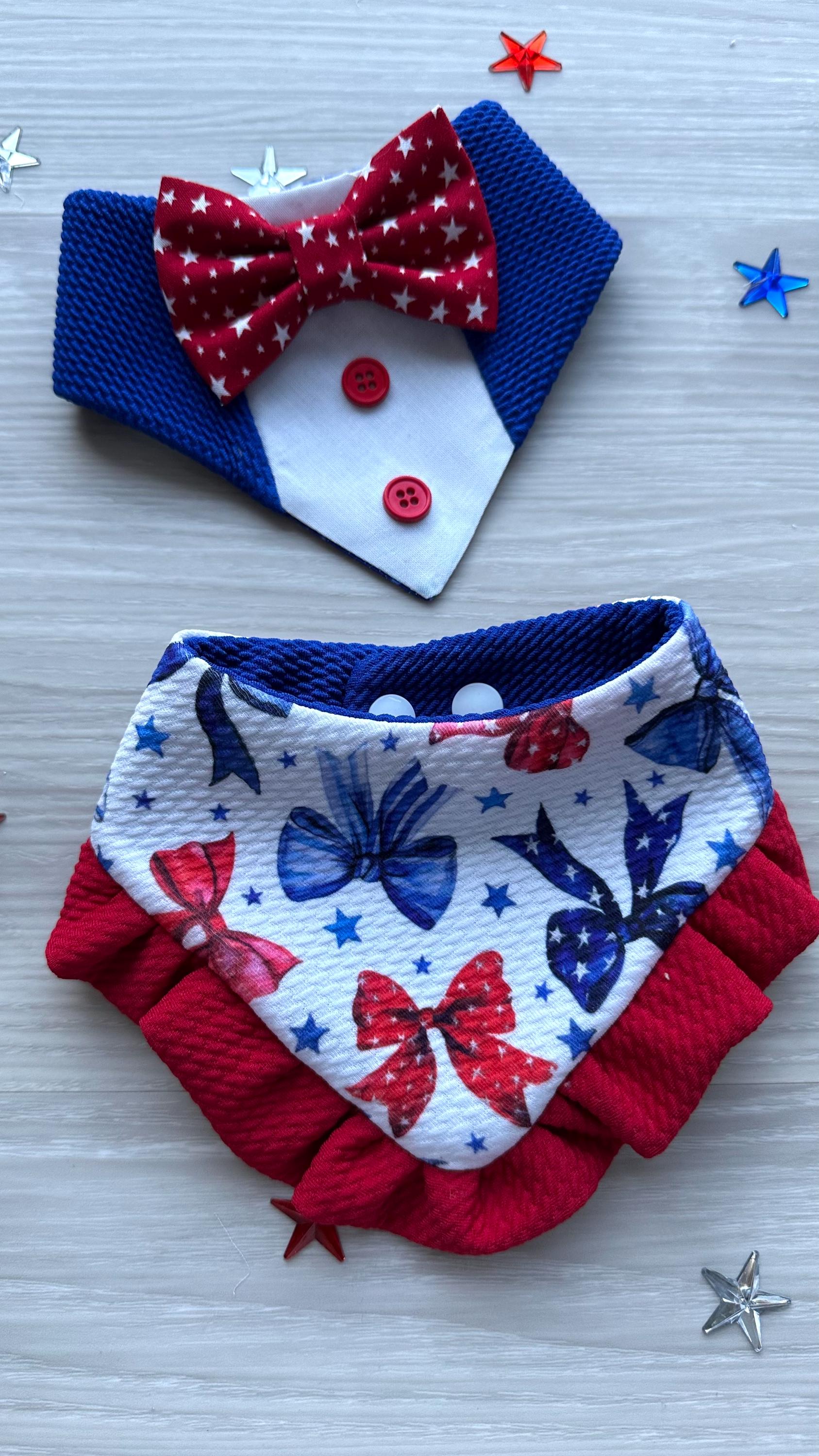 4th of July Dog Bandana ruffle red white blue bandana gift for dog cat summer dog bandana Coquette pet accessory patriot reversible bandana