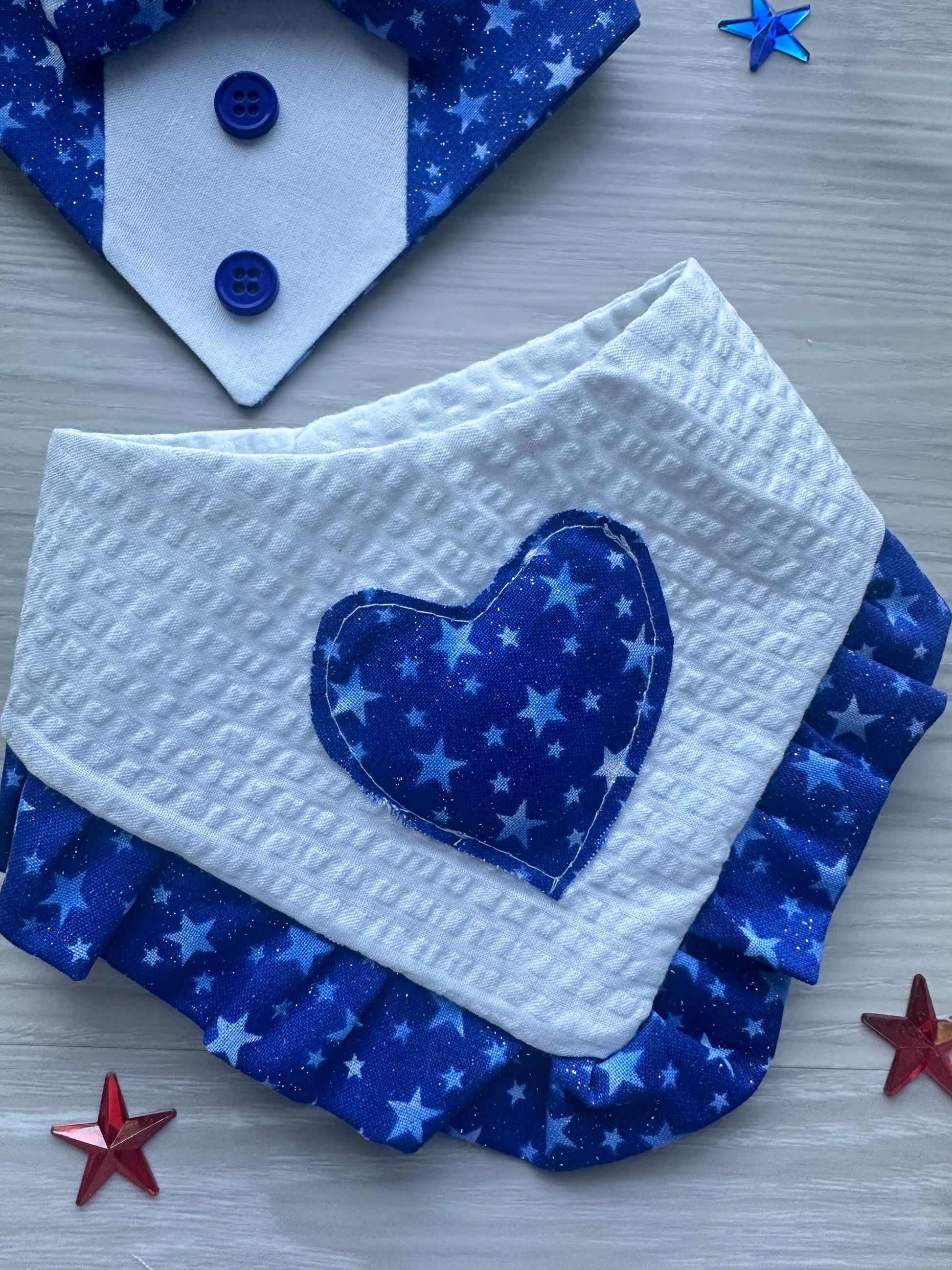 4th of July Dog Bandana ruffle white blue star bandana gift for dog cat summer dog bandana memorial pet accessory patriot reversible bandana