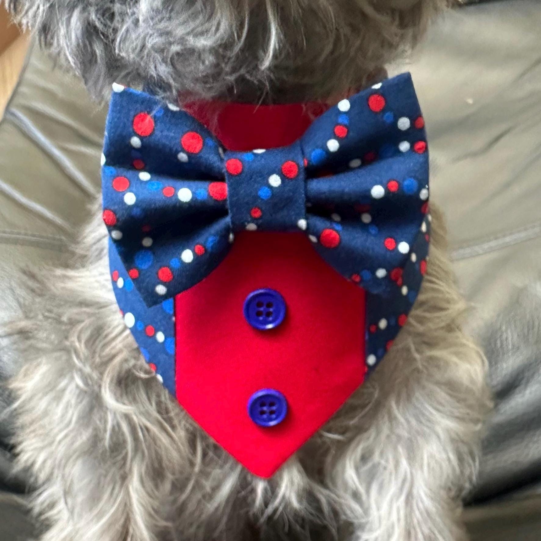 4th of July dog bandana Tuxedo dog scarf summer pet bandana snaps on bandana red blue polka usa pet accessory for memorial day dog gift cat