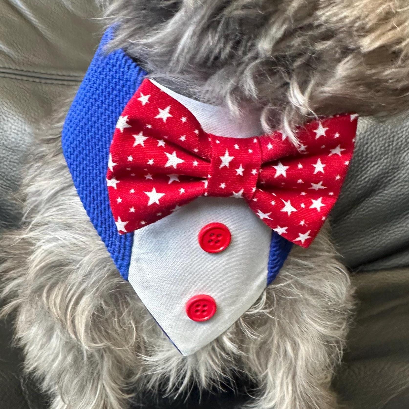 4th of July dog bandana Tuxedo dog scarf summer pet bandana snaps on bandana red white blue usa pet accessory for memorial day dog gift cat