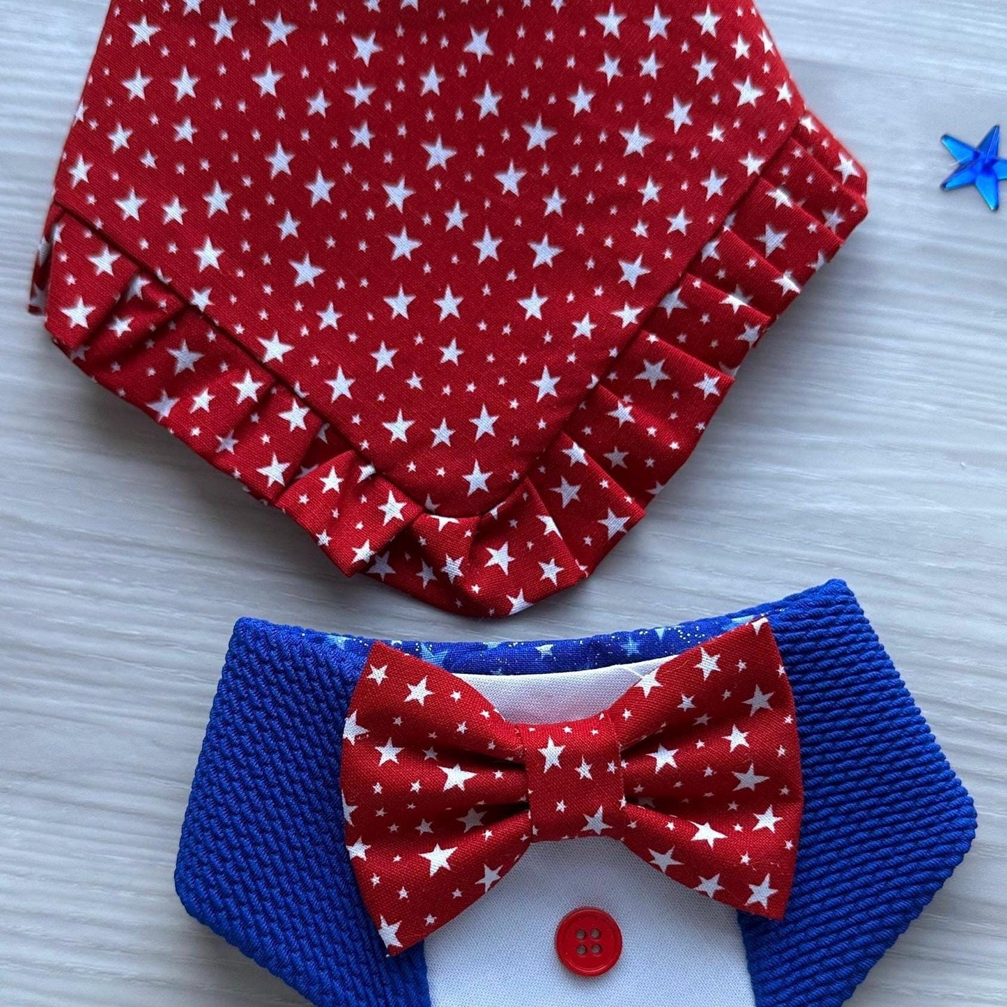 4th of July Dog Bandana ruffle red white star bandana gift for dog cat summer dog bandana memorial pet accessory patriot reversible bandana