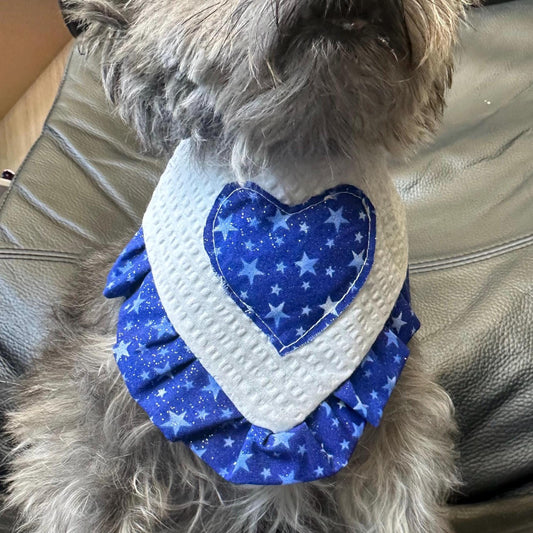 4th of July Dog Bandana ruffle white blue star bandana gift for dog cat summer dog bandana memorial pet accessory patriot reversible bandana