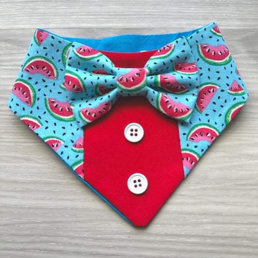 Watermelon Summer Dog Tuxedo Bandana with Bowtie Summer Formal Wear for Dogs Wedding Party Attire bandana with snaps closure fun dog bandana