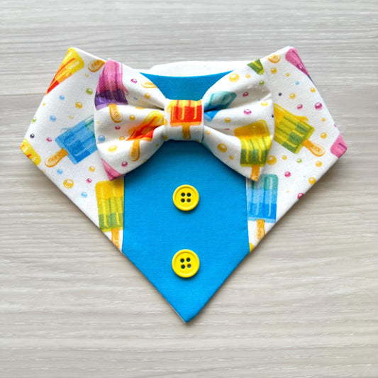 Ice Cream Summer Dog Tuxedo Bandana with Bowtie Summer Formal Wear for Dogs Wedding Party Attire bandana with snaps closure fun dog bandana
