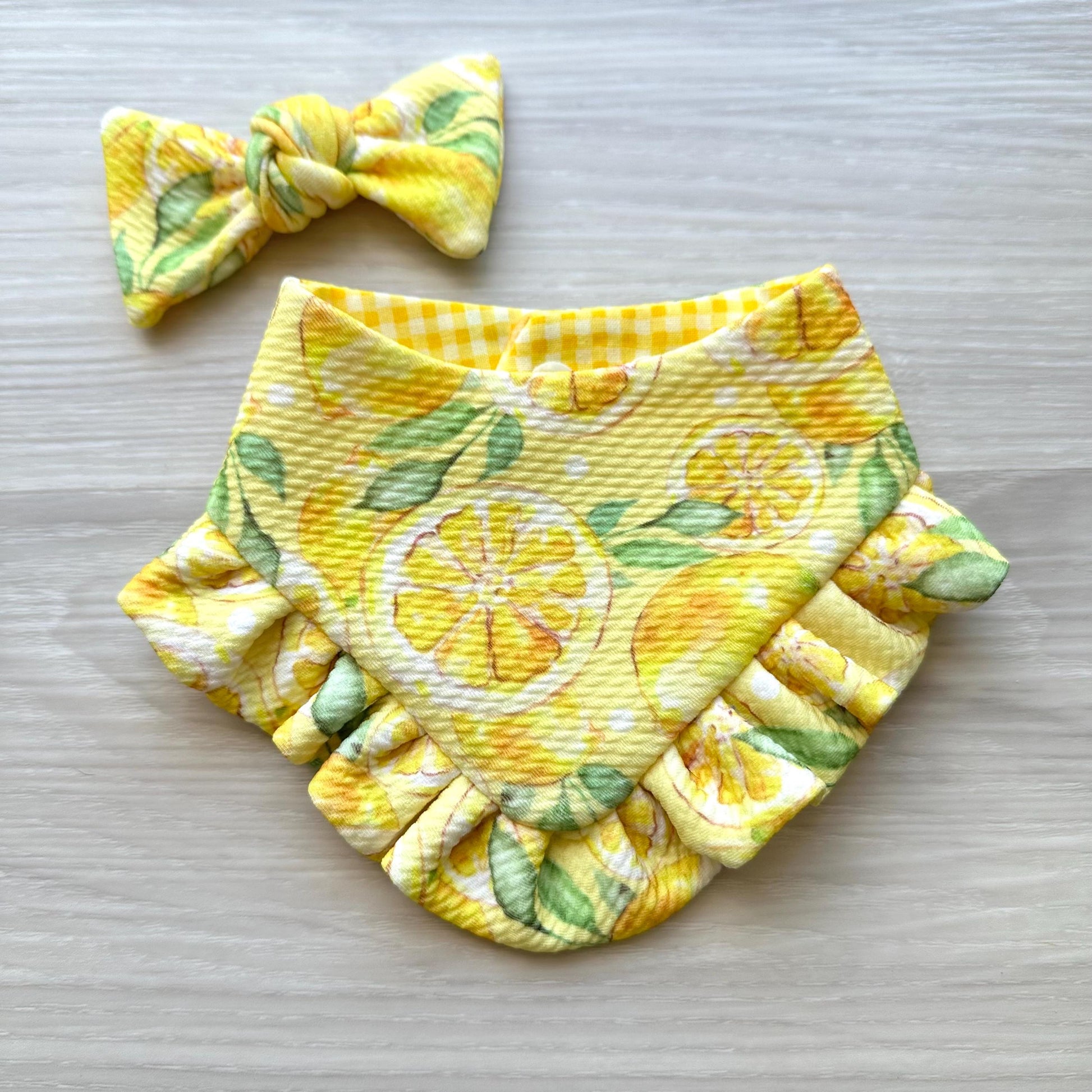 Lemon Summer Dog Bandana with Ruffles & Matching Hair Bow Pet Accessory Set Dog Summer Outfit Cute Pet Gift Summer Outfit for Small Dogs