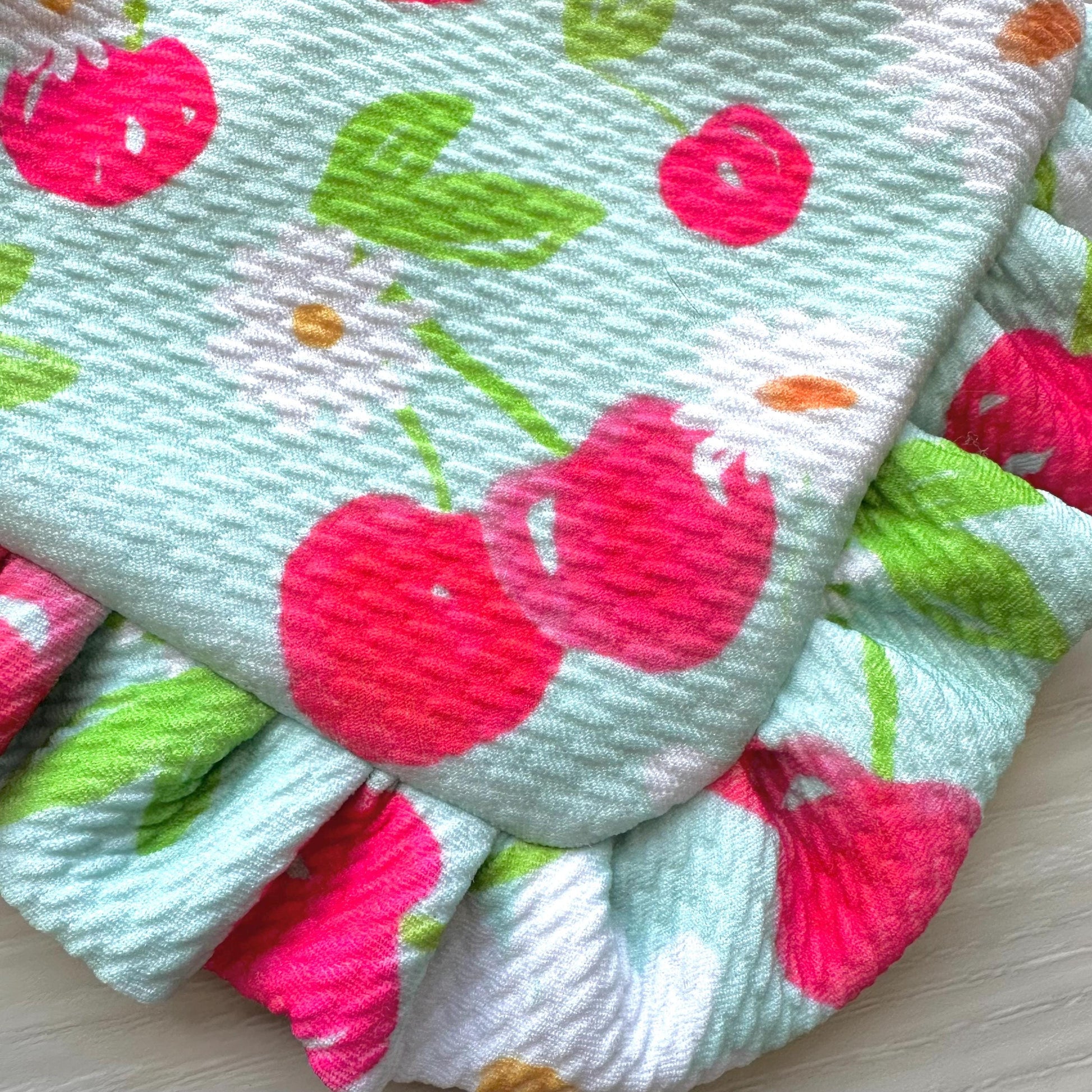 Cherry Summer Dog Bandana with Ruffles & Matching Hair Bow Pet Accessory Set Dog Summer Outfit Cute Pet Gift Summer Outfit for Small Dogs