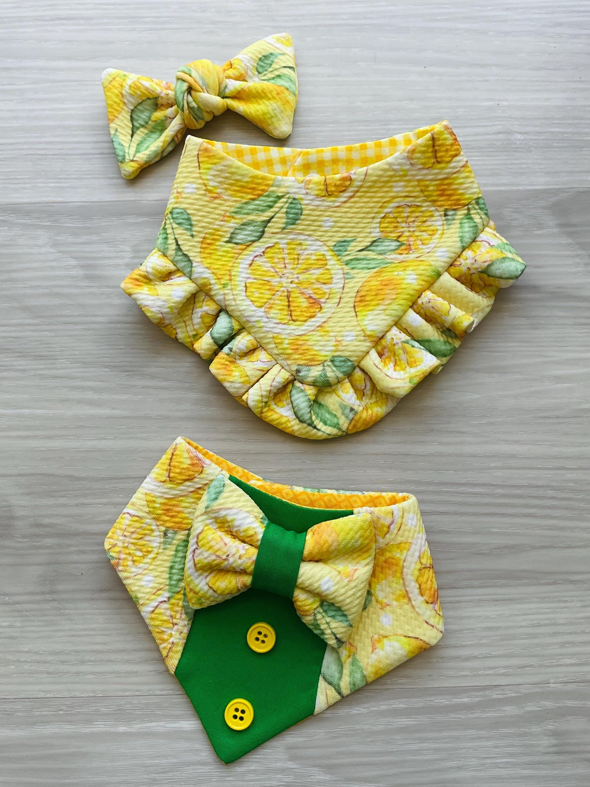 Lemon Summer Dog Tuxedo Bandana with Bowtie Summer Formal Wear for Dogs Wedding Party Attire bandana with snaps closure fun dog bandana