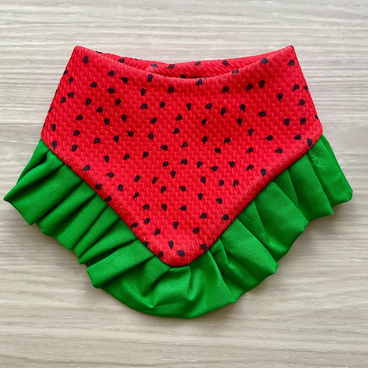 Watermelon Seeds Summer Dog Bandana with Ruffles & Matching Hair Bow Pet Accessory Set Dog Summer Cute Pet Outfit for Small Dogs