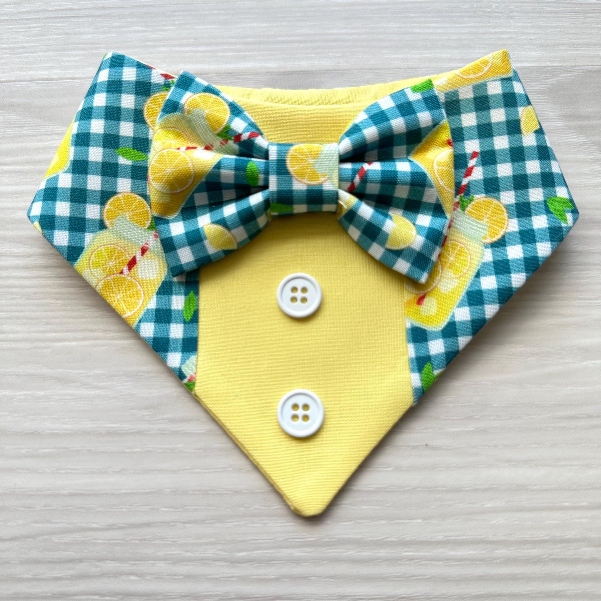 Lemonade Summer Dog Tuxedo Bandana with Bowtie Summer Formal Wear for Dogs Wedding Party Attire bandana with snaps closure fun dog bandana