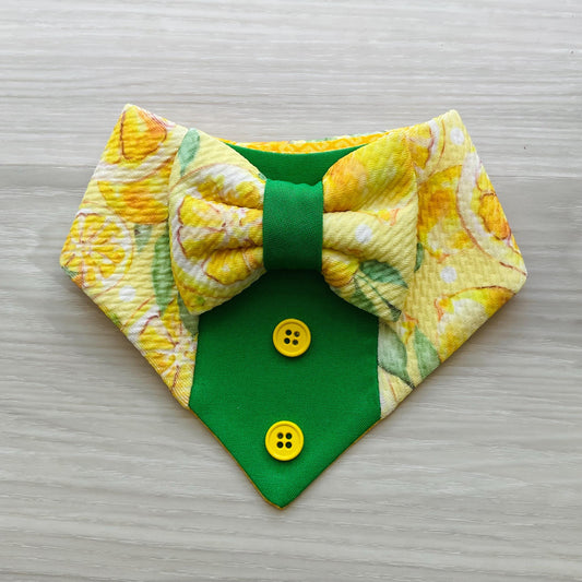 Lemon Summer Dog Tuxedo Bandana with Bowtie Summer Formal Wear for Dogs Wedding Party Attire bandana with snaps closure fun dog bandana