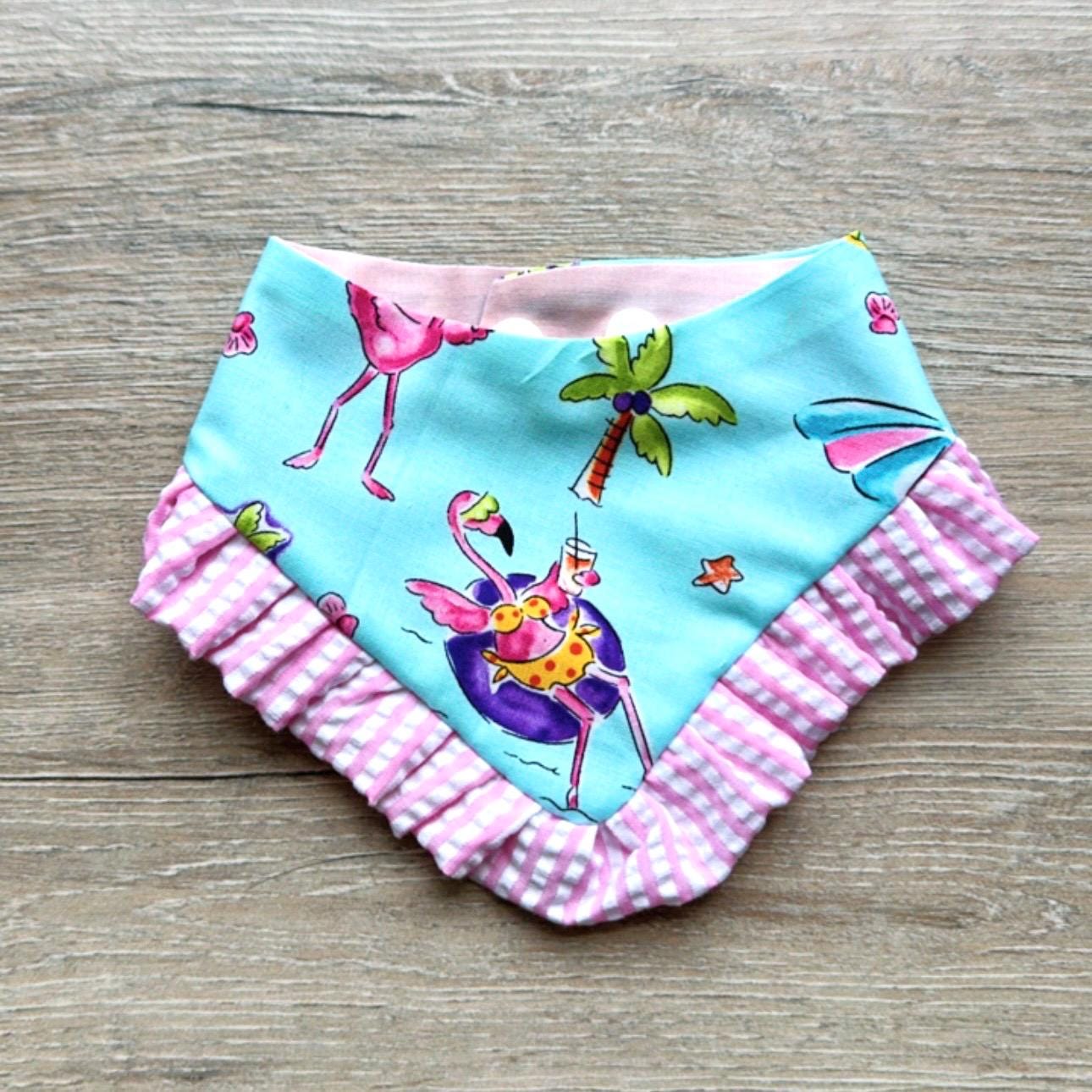 Summer Dog Bandana with Ruffles Beach Flamingo