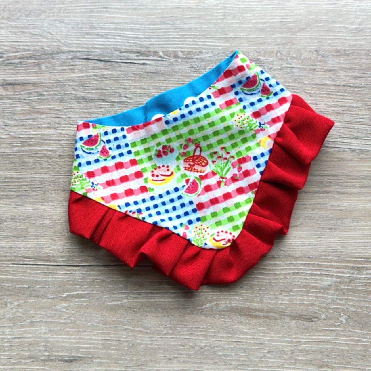 Summer Dog Bandana with Ruffles Picnic Fruits