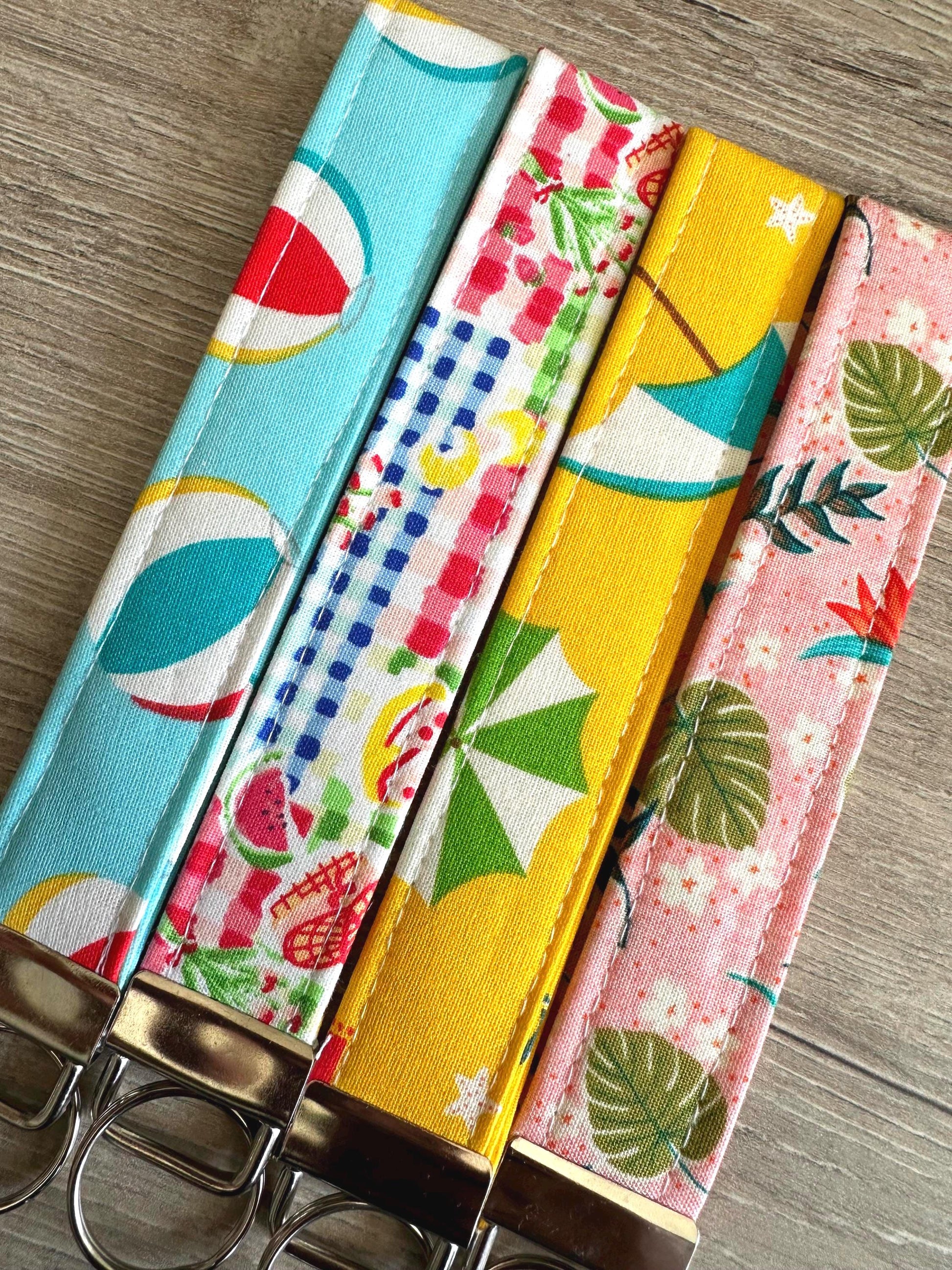 Summer keychain wristlets strap, Silver or gold fob, cute lanyard, spring key fob wristlets,