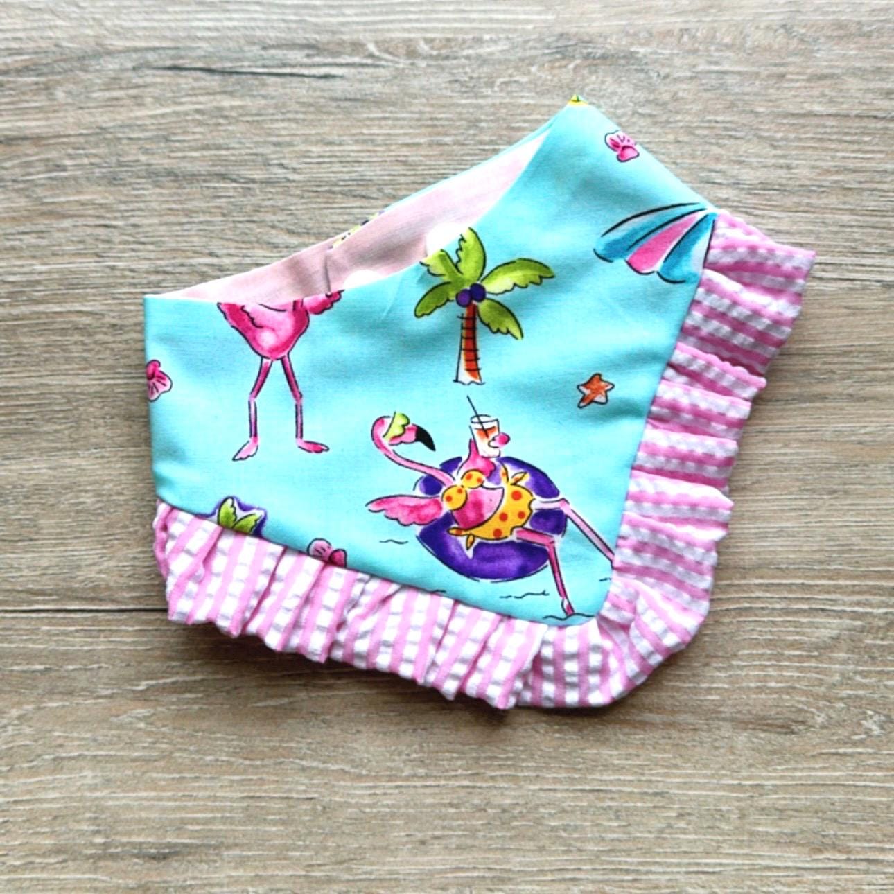 Summer Dog Bandana with Ruffles Beach Flamingo
