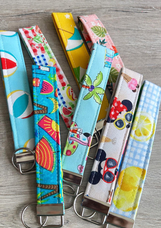 Summer keychain wristlets strap, Silver or gold fob, cute lanyard, spring key fob wristlets,