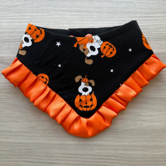 Halloween Dog Bandana | Spooky Pet Bandana | Halloween Pet Accessory | Doggy pumpkins Dog Bandana | Double Sided Pet Bandana with ruffle