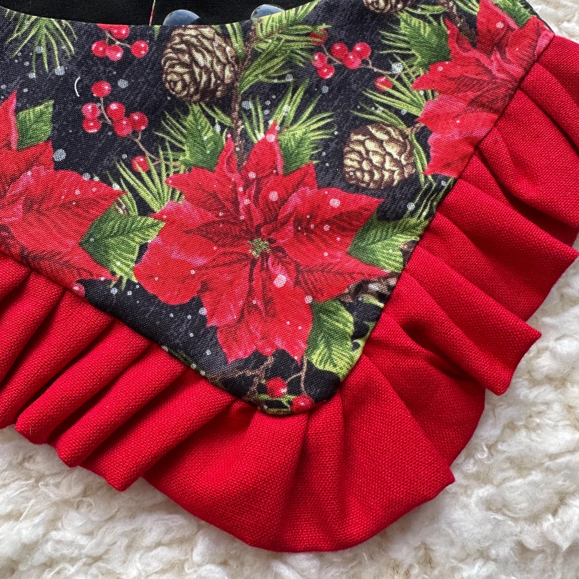 Christmas Red poinsettia W/Ruffles Dog bandana, snap closure dog bandana, holiday dog bandana, red dog bandana, ruffle trim dog bandana