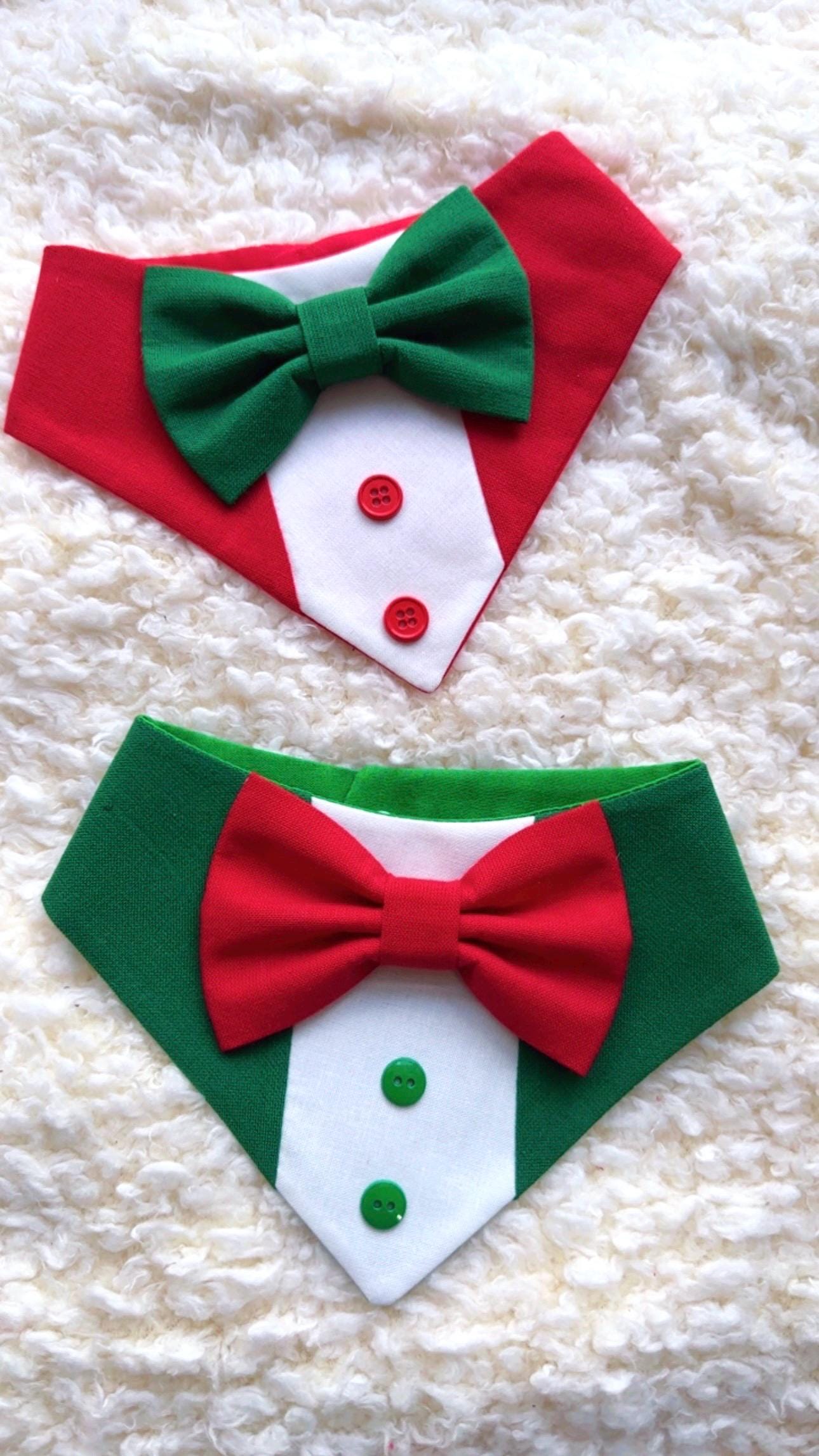 Christmas Green and Red Dog Tuxedo Bandana, Snap on bandana for christmas gift, Puppies dog scarf XMas gift, pet accesories for holiday