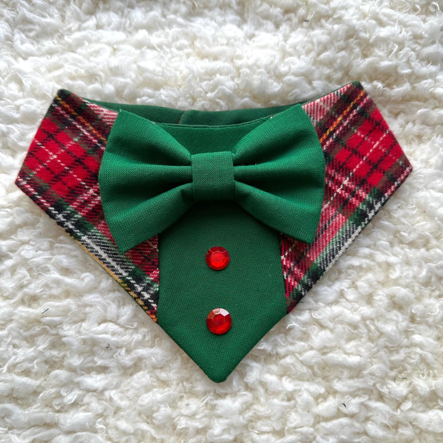 Christmas Red White Tartan Plaid Dog Tuxedo Bandana, Christmas gift for the holiday,dog holiday scarf, fancy dog bandana for boy