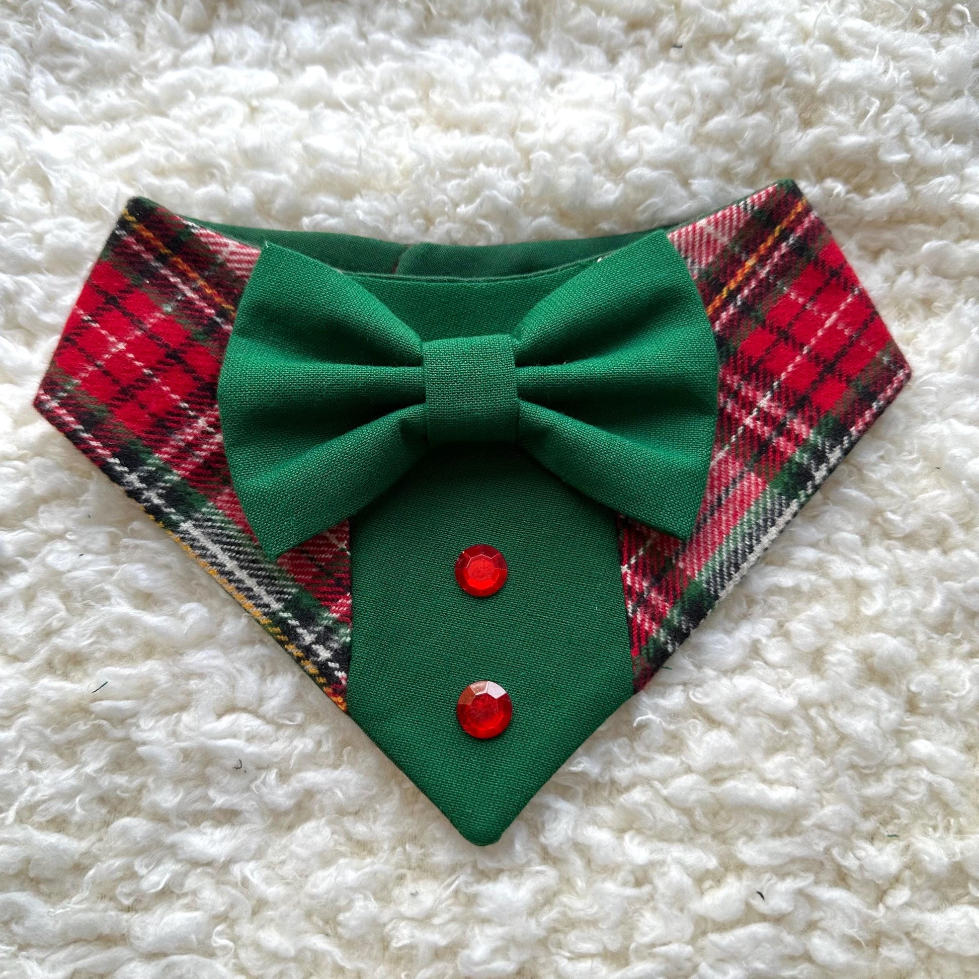 Christmas Red White Tartan Plaid Dog Tuxedo Bandana, Christmas gift for the holiday,dog holiday scarf, fancy dog bandana for boy