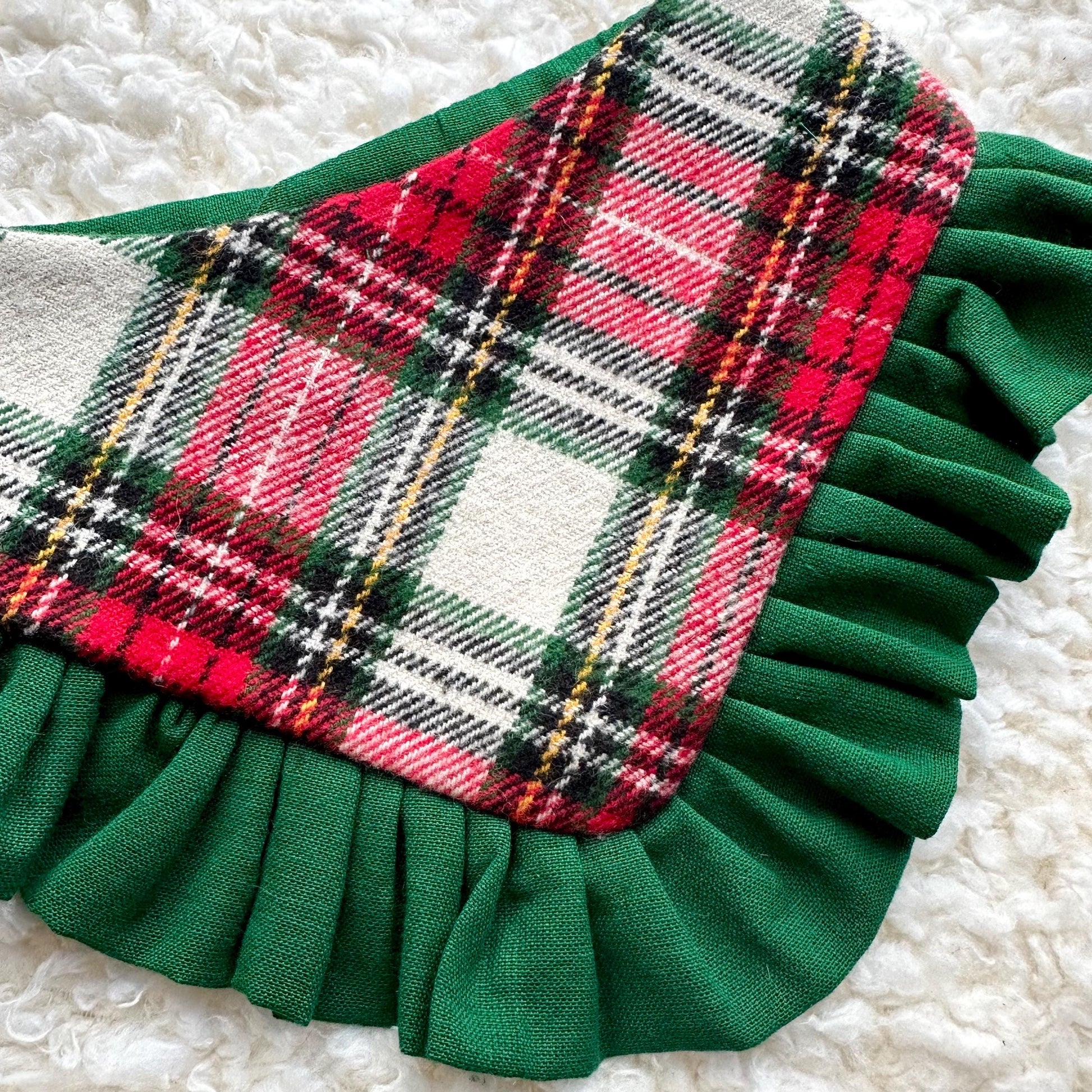 Christmas Red White Tartan Plaid W/Ruffles Dog bandana, Snap on dog flannel scarf, Xmas Holiday Bandana