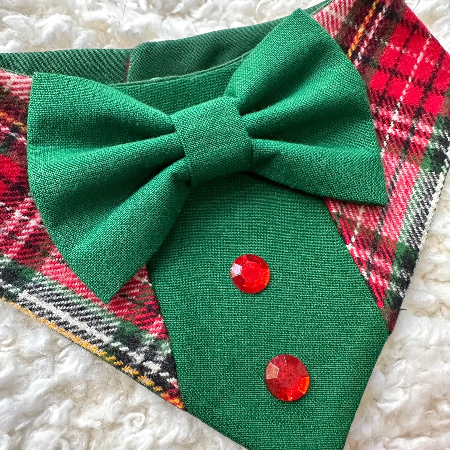Christmas Red White Tartan Plaid Dog Tuxedo Bandana, Christmas gift for the holiday,dog holiday scarf, fancy dog bandana for boy