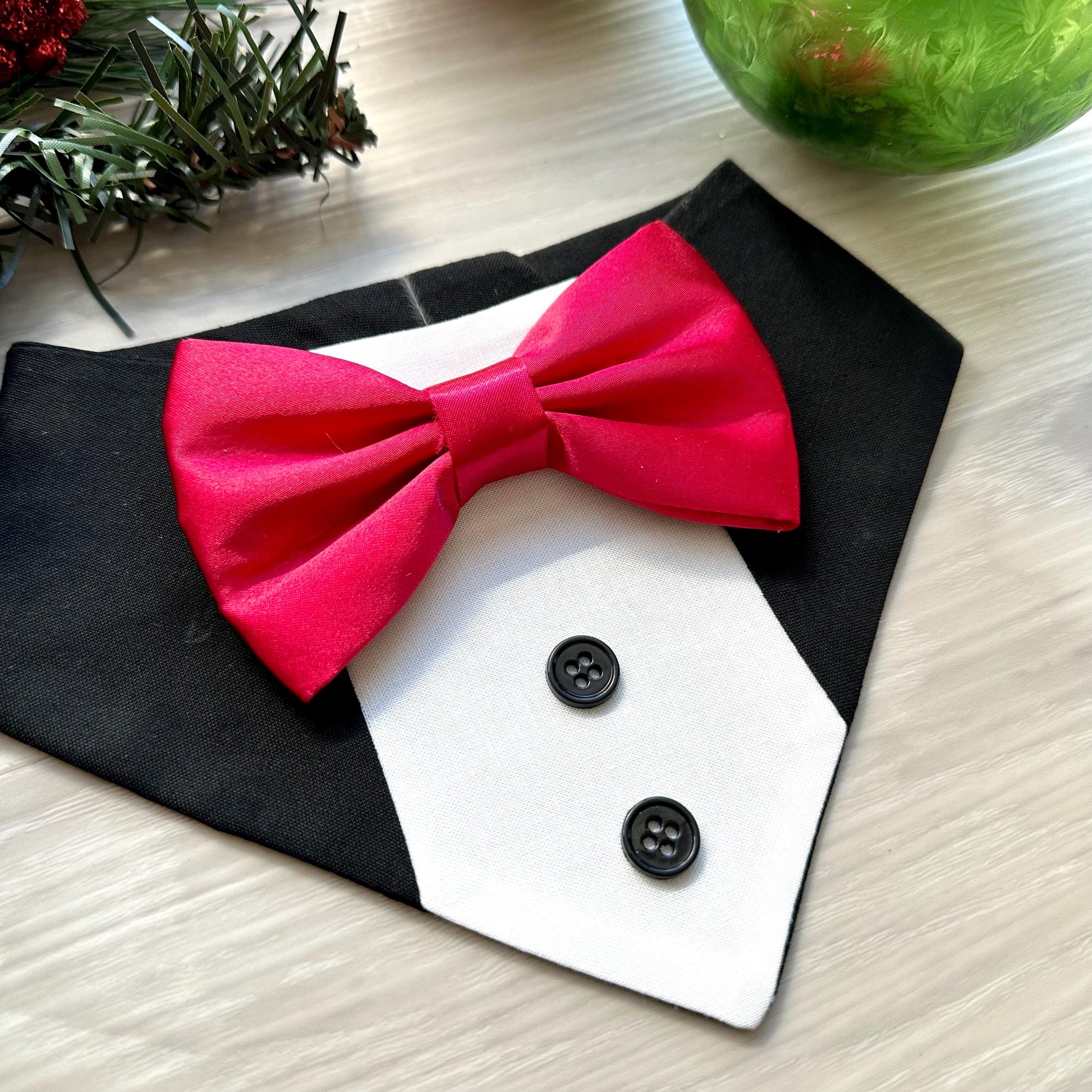 Christmas Dog Tuxedo Bandana, dog gift for the holidays dog accessories and cats accessories, wedding dog collars dog tux formal dog attire