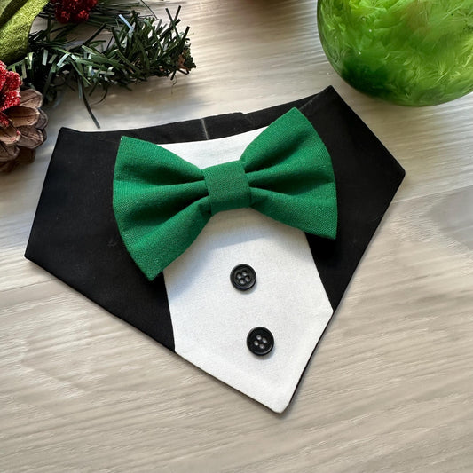 Christmas Dog Tuxedo Bandana, dog gift for the holidays dog accessories and cats accessories, wedding dog collars dog tux formal dog attire