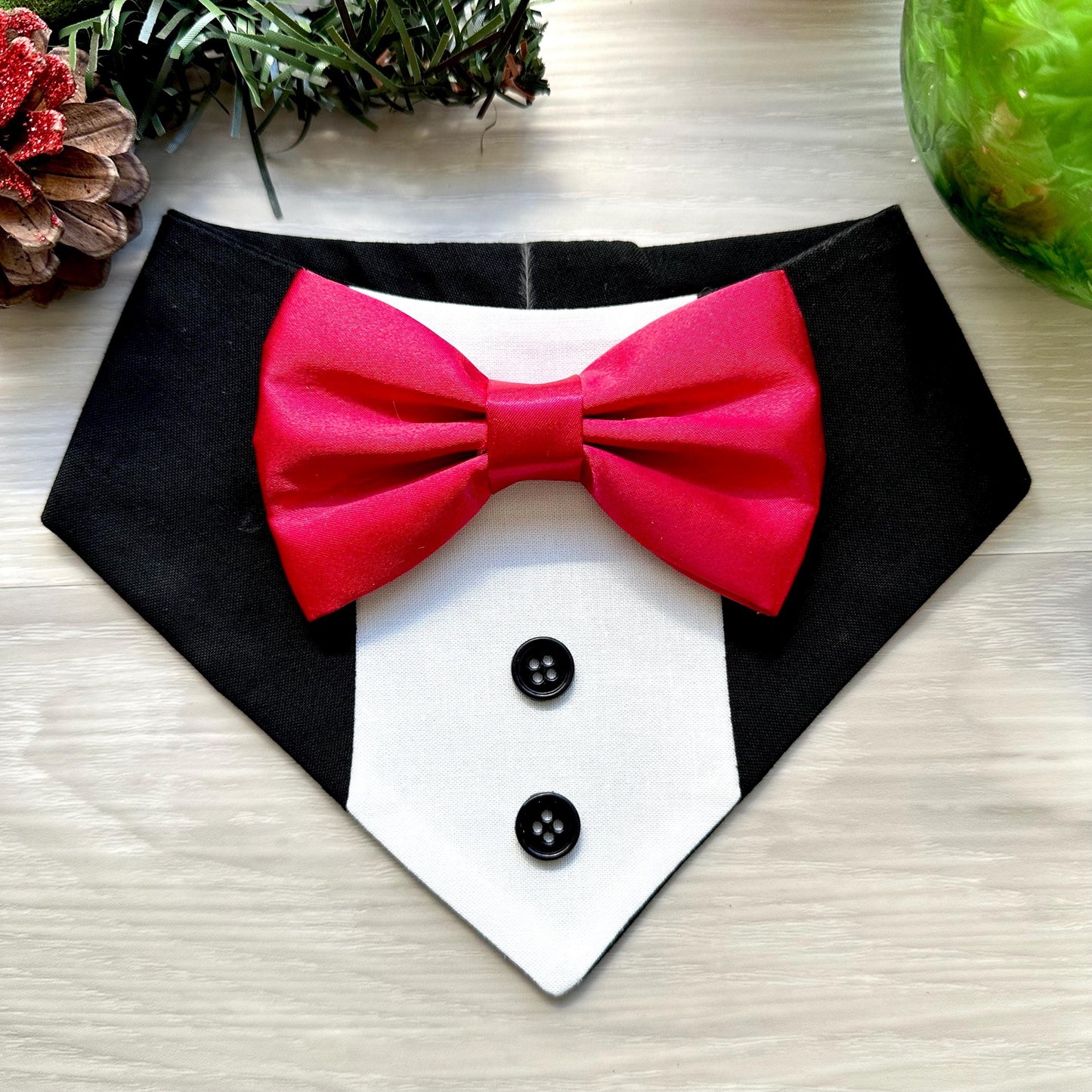Christmas Dog Tuxedo Bandana, dog gift for the holidays dog accessories and cats accessories, wedding dog collars dog tux formal dog attire