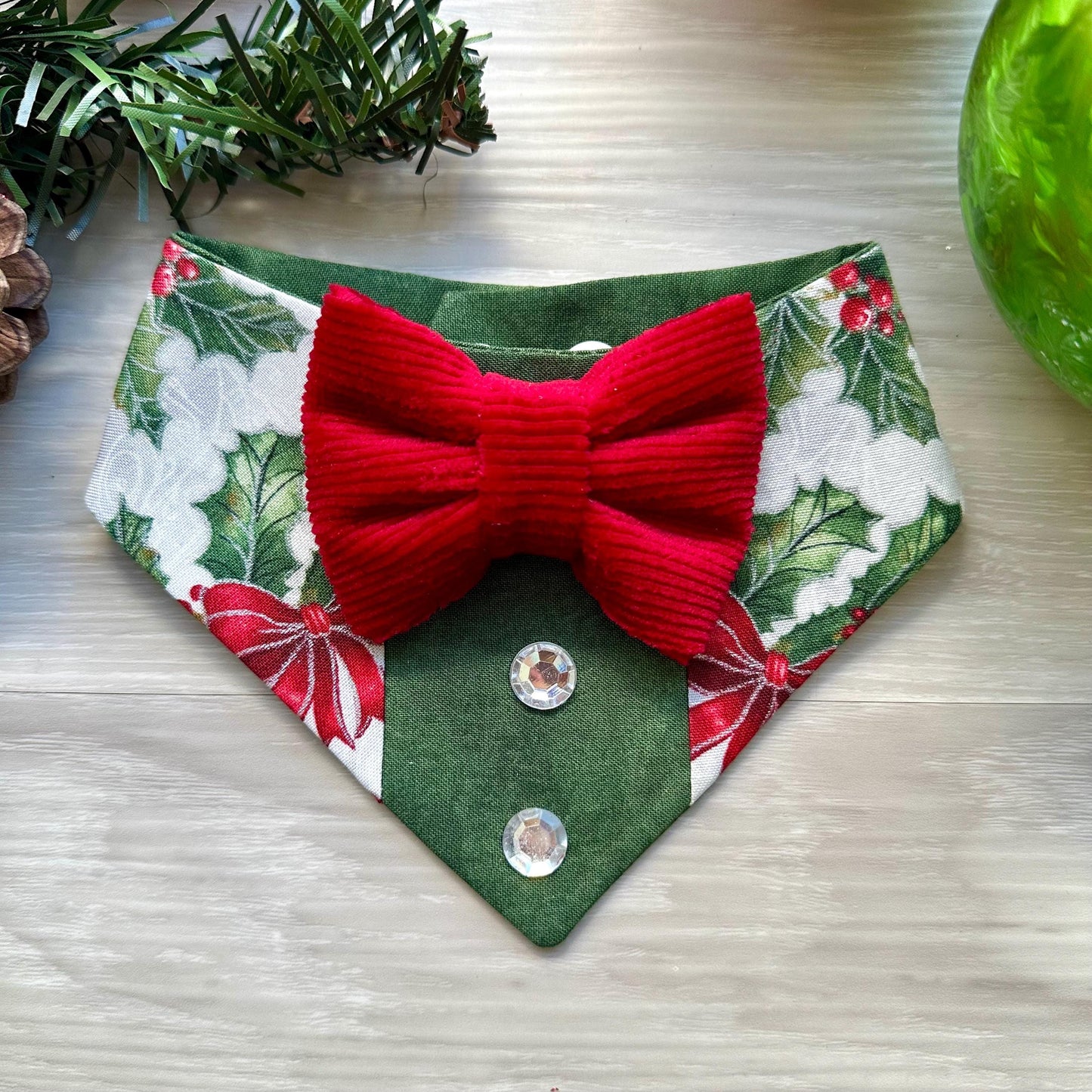 Christmas Dog Tuxedo Bandana, Mistletoe dog gift for the holidays dog accessories and cats accessories, dog tux formal dog attire