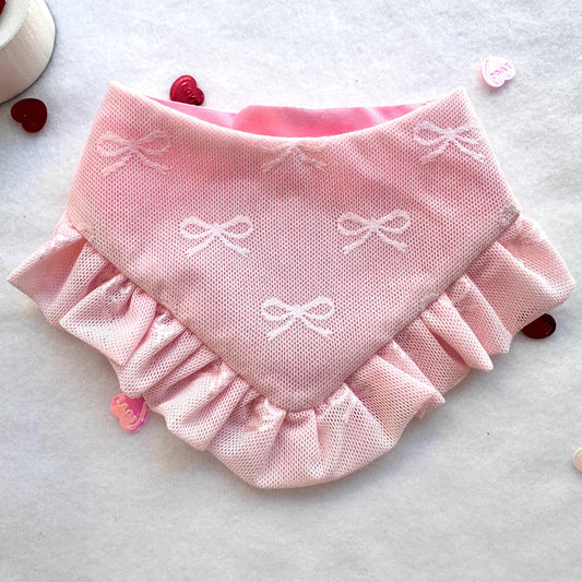 Pink Coquette Valentines Dog bandana with ruffles, Snap on Bandana, Bow and Bandana XOXO dog accessories